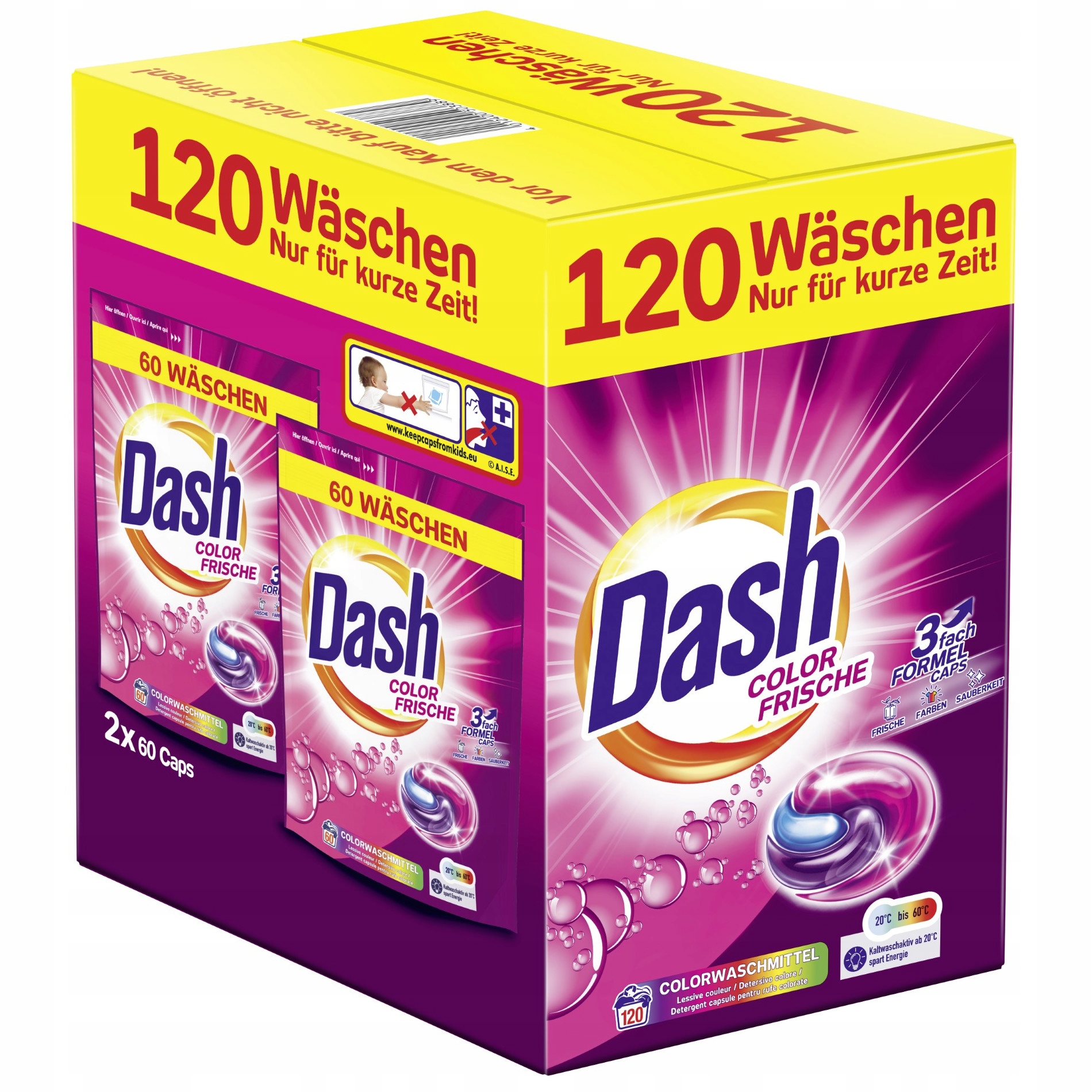 Kapsle na praní Dash Color Frische 3v1 na barvu 120 Ks