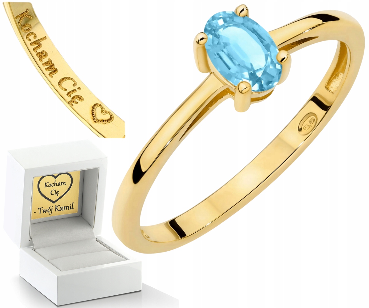 Zlatý Prstýnek Azurový Topaz Přírodní Kámen Drť 585 Zlato