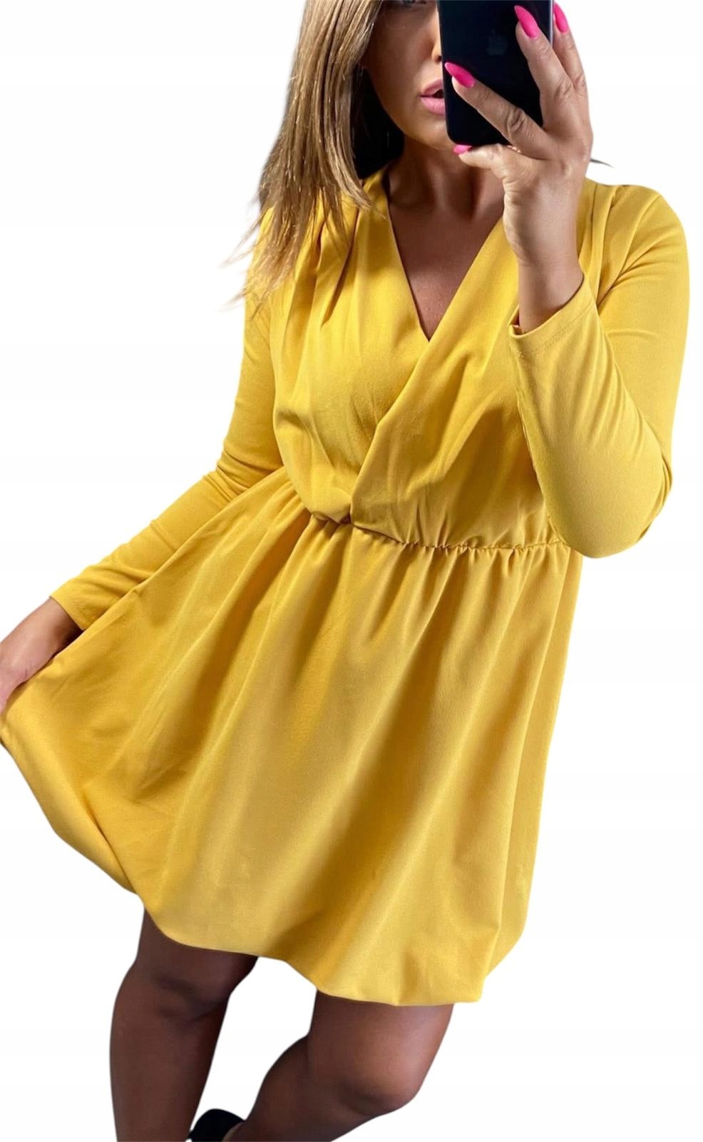 V578 Žluté Bublinové Šaty S Obálkovým Výstřihem vel. 52 (6XL)