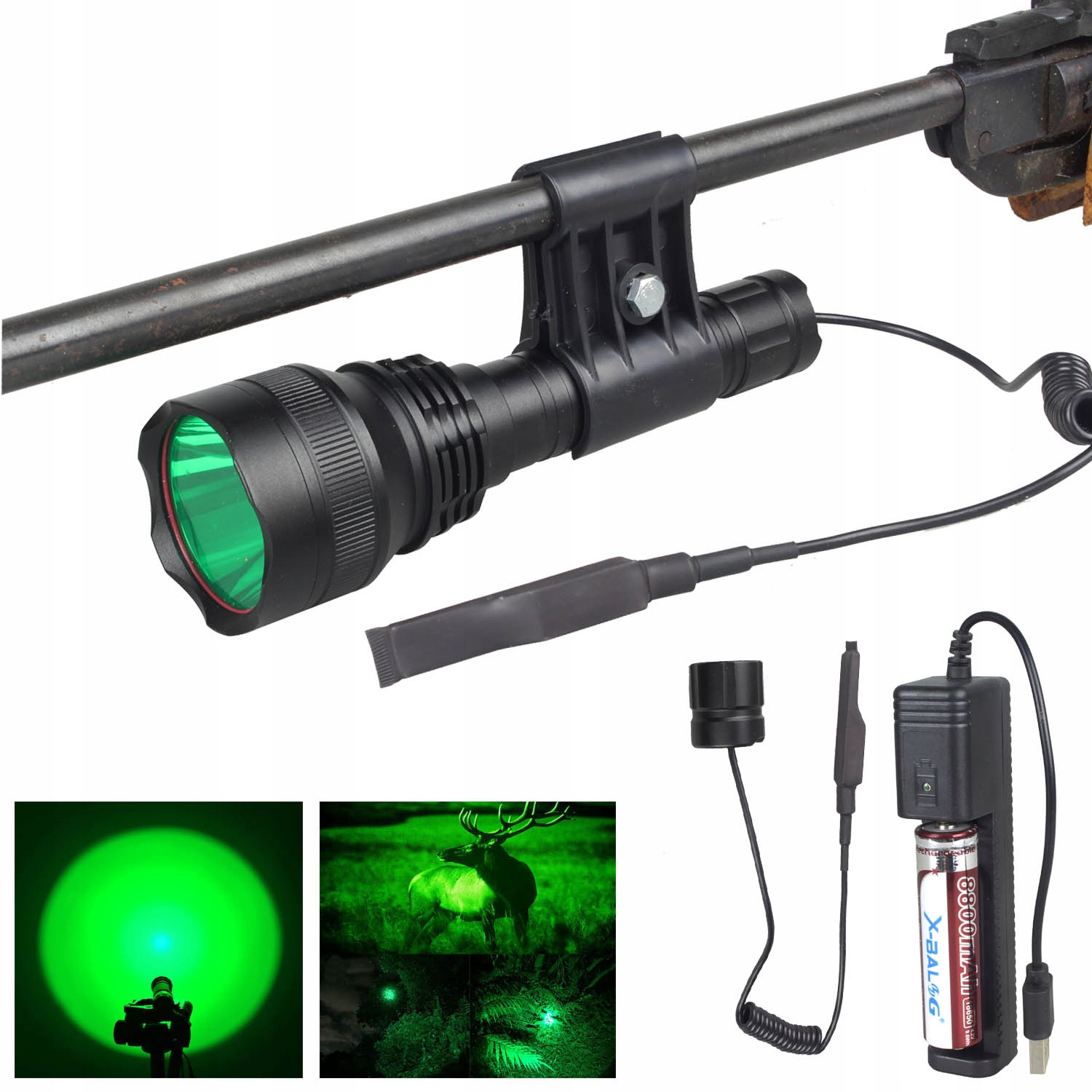 Тактичний мисливський ліхтар Зелений + монтажна зброя