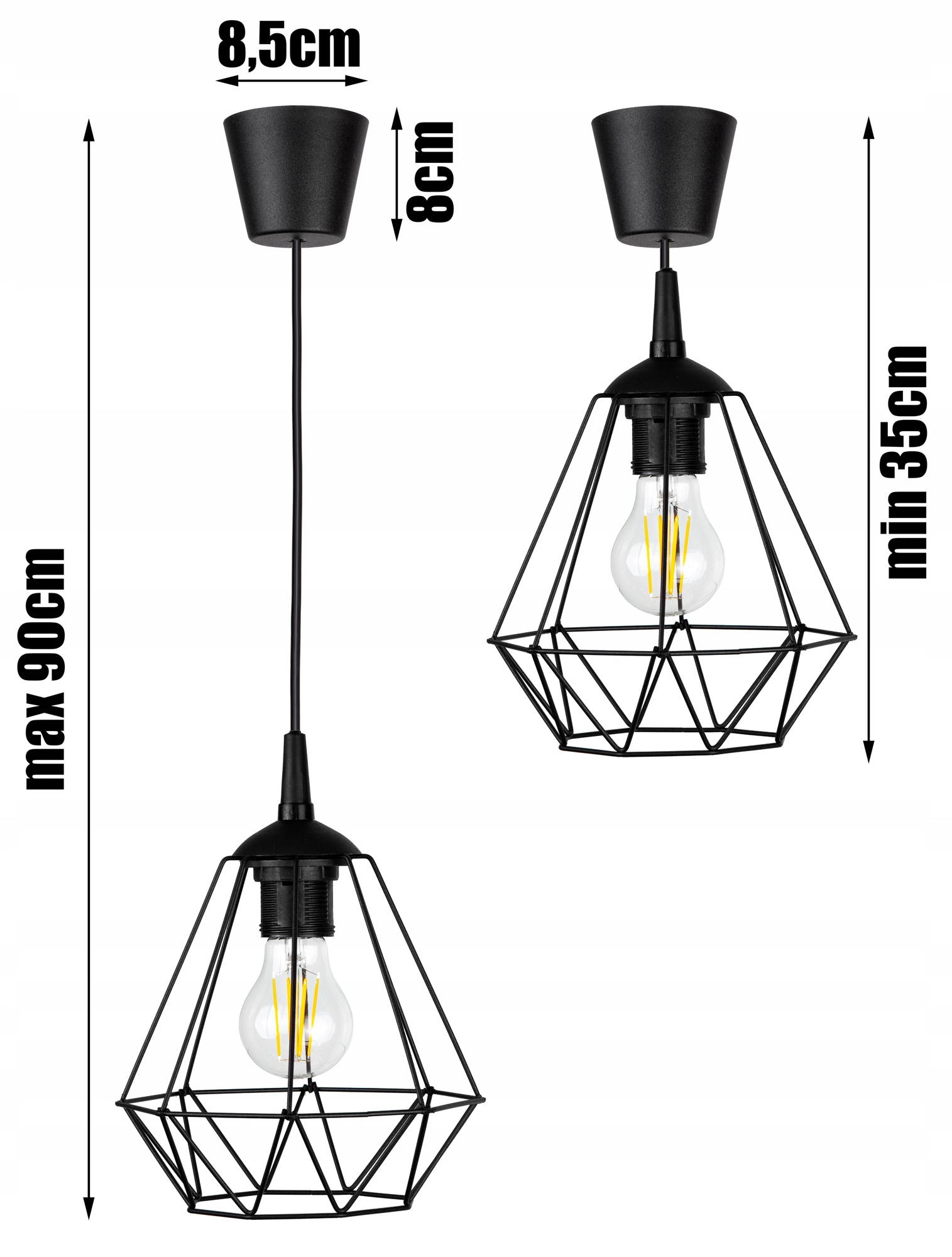 SUFITOWA LAMPA WISZĄCA DIAMENT LOFT EDISON Z DRUTU Kolekcja Loft