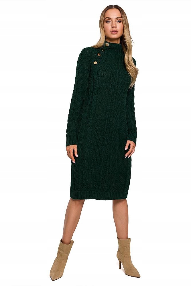 

M635 Swetrowa Sukienka Z Golfe ~L/XL~ Zielony Moe