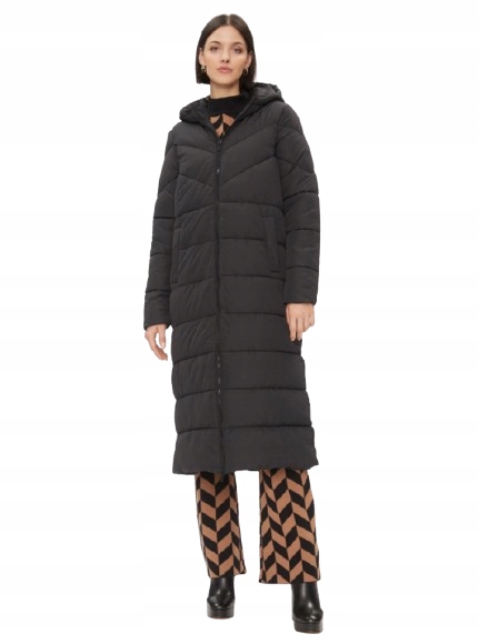 Noisy May Černá Prošívaná Dlouhá Bunda S Kapucí S 6_B