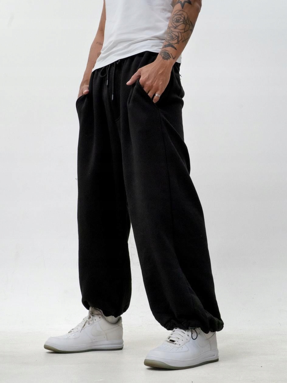 Dresové kalhoty Široké Baggy Pánské Bavlněné Černé Jigga Hladké M
