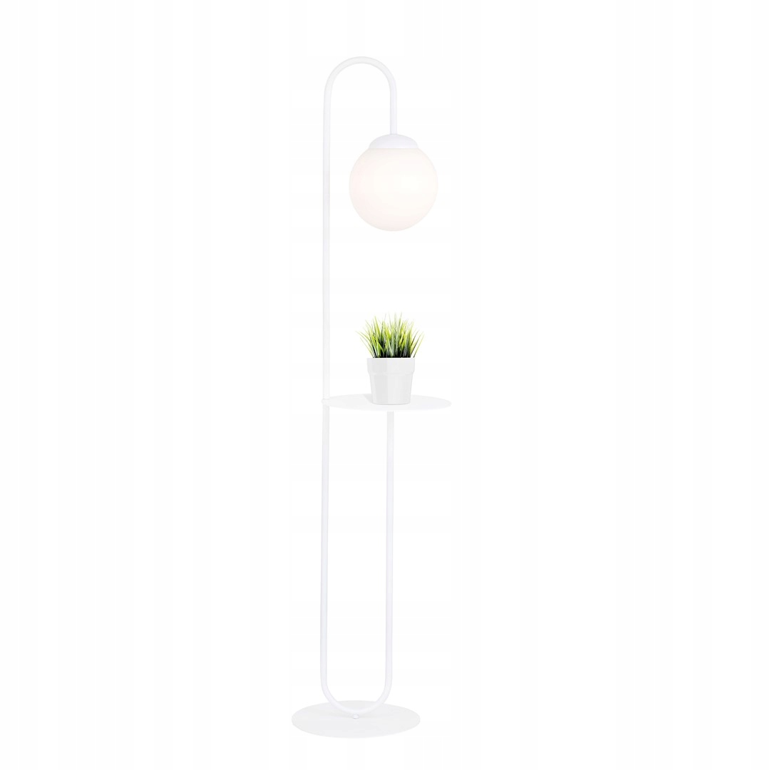 Stojacia podlahová lampa biela guľa s kvetinovým stolíkom 150 cm Emibig