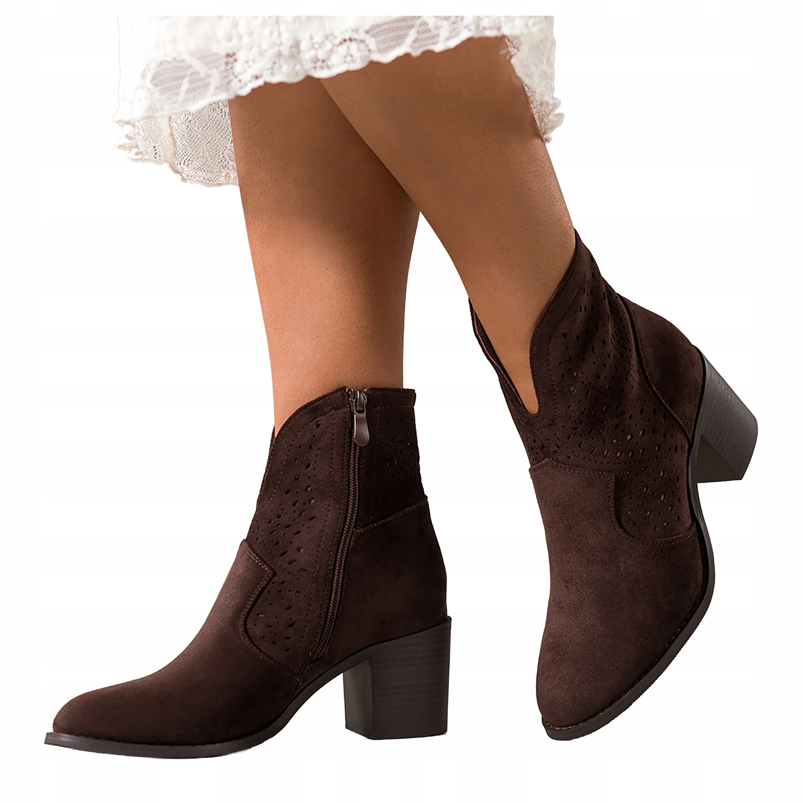 Kotníkové Boty Dámské Ažurové Na Sloupku Vystřižený Svršek Pohodlný vel. 38