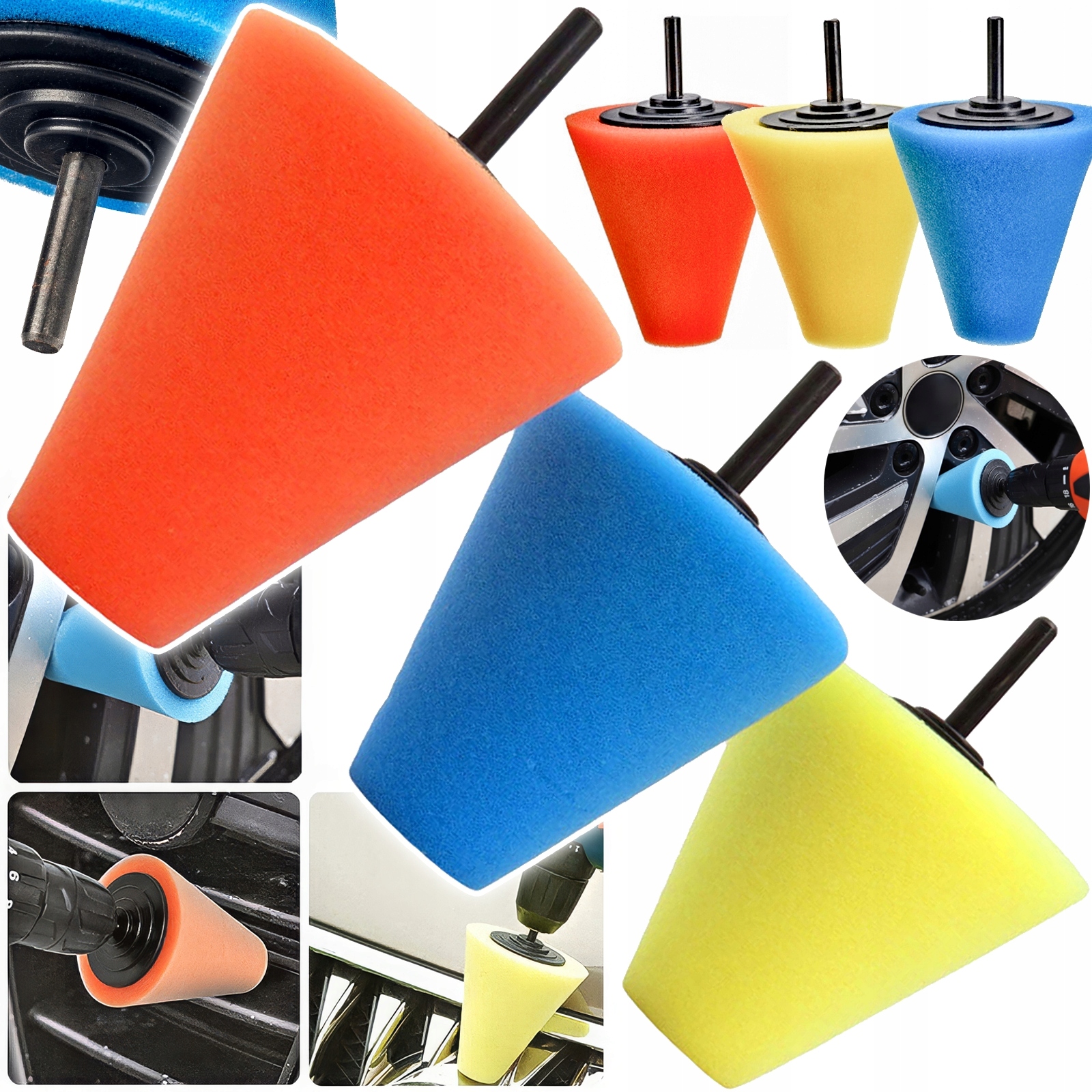 Gąbki Polerskie Stożkowe Pady Do Polerowania Felg Zestaw Padów Stożkowych