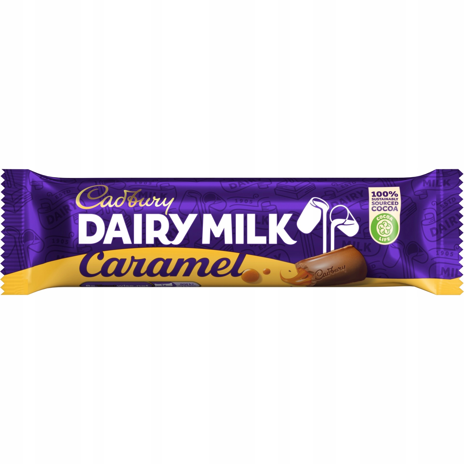 Levně Tyčinka Cadbury Dairy Milk Čokoláda Mléčná náplň Karamelová 45g 45ks