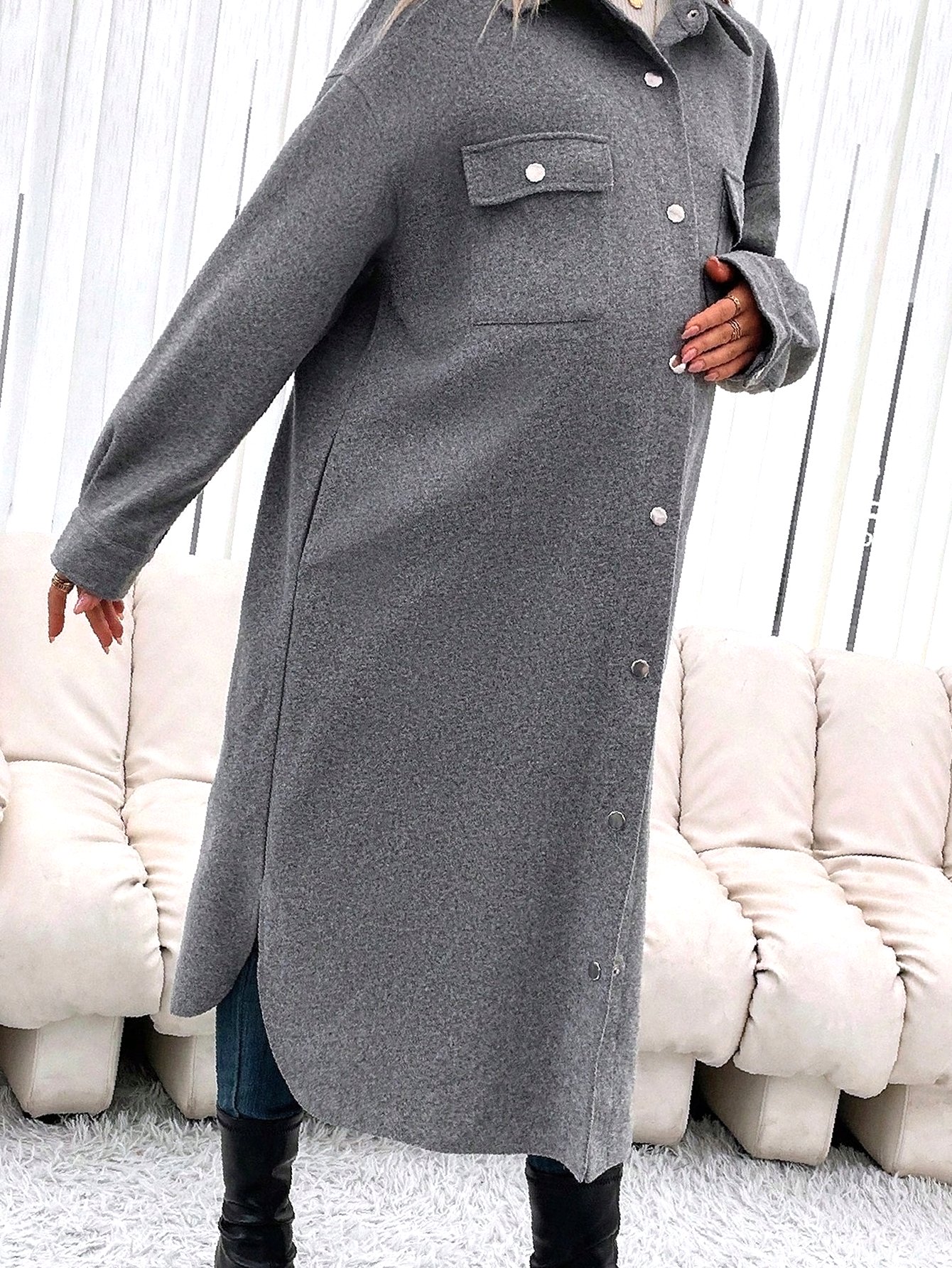 Kabát se sníženými rameny Casual Za koleno Šedý Těhotenský M 38