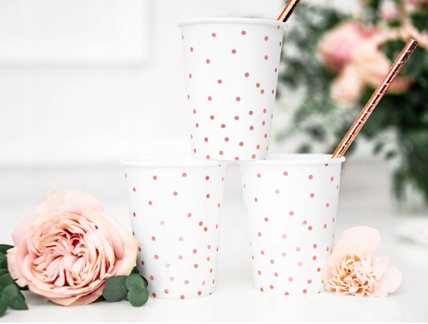 Kubeczki kubki papierowe białe w kropeczki 6 szt Marka Party deco