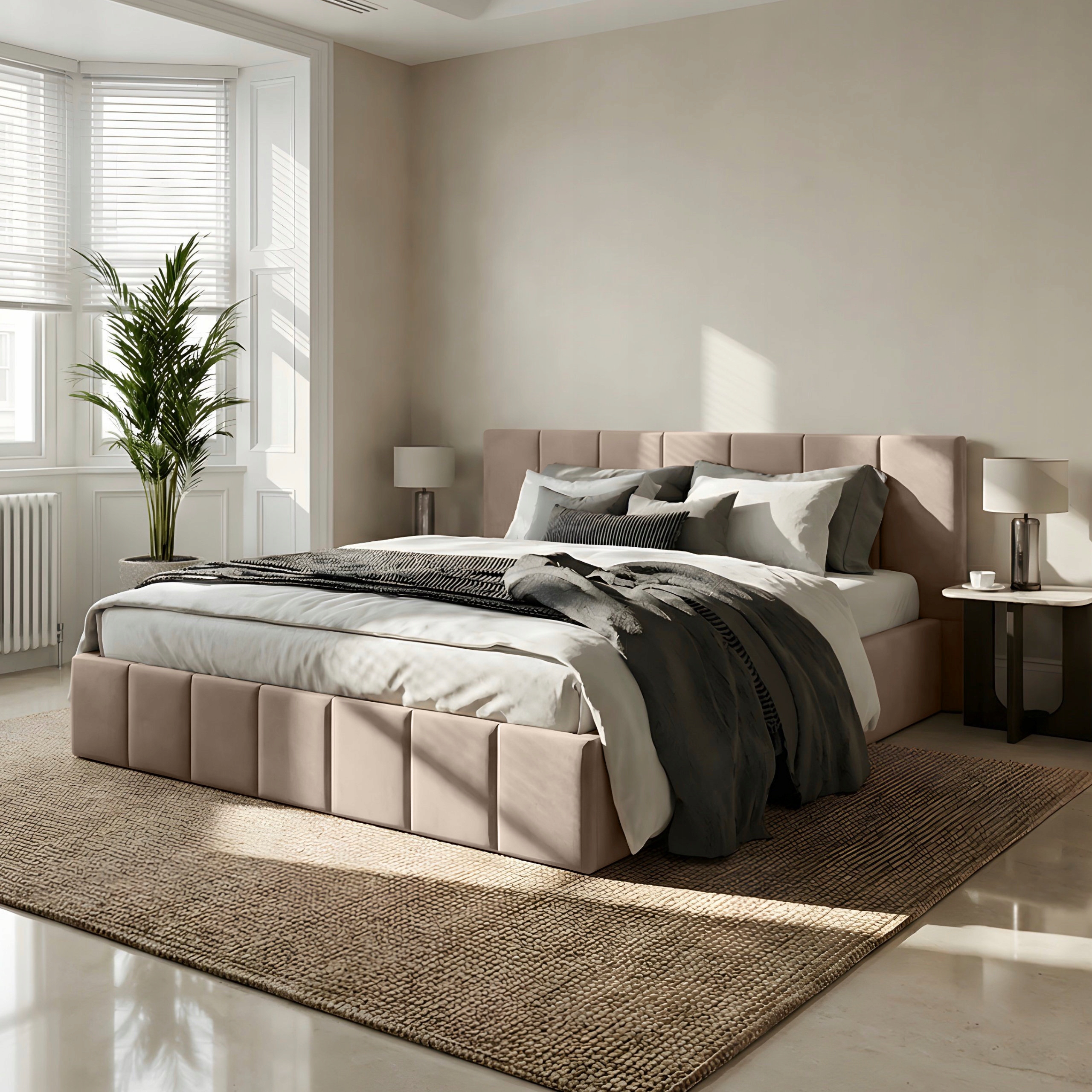 Čalouněná Postel Do Ložnice 140x200 Lůžko Premium S Úložným Prostorem Béžová