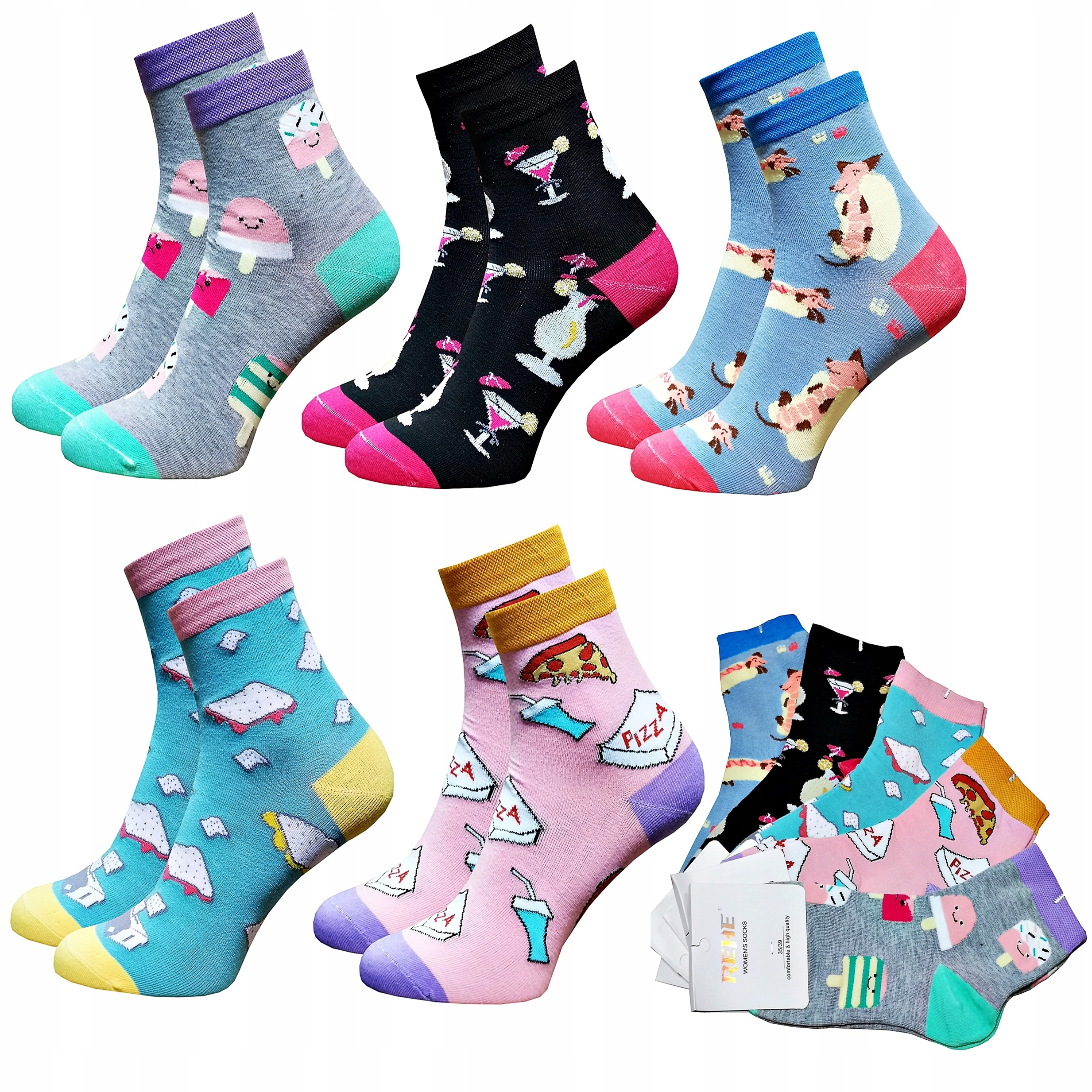 

5 x Bawełniane Kolorowe Damskie Skarpety mix 38-42