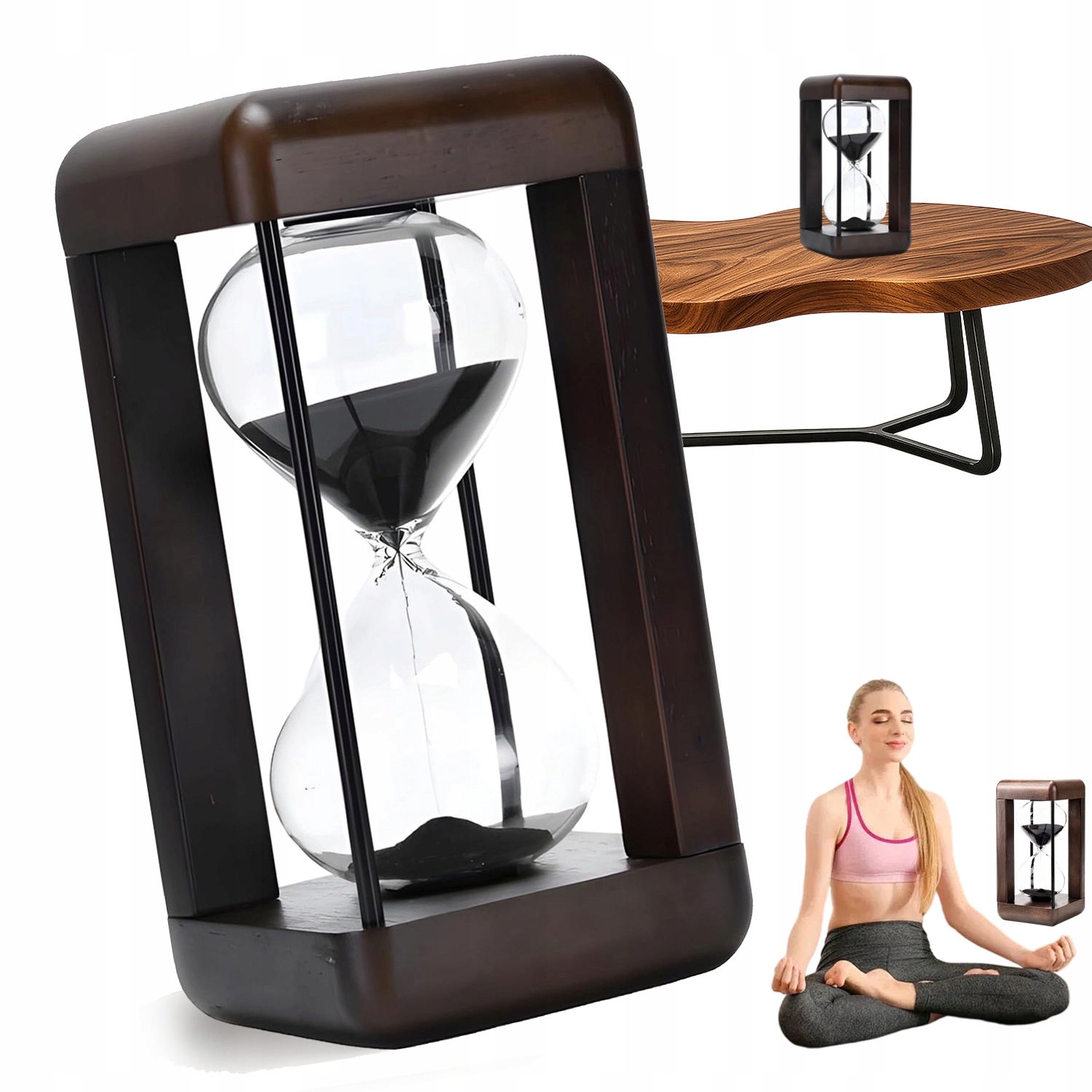 Přesýpací Hodiny Z Tmavého Ořechového Dřeva 60 Minut Do Obývacího Pokoje Kanceláře