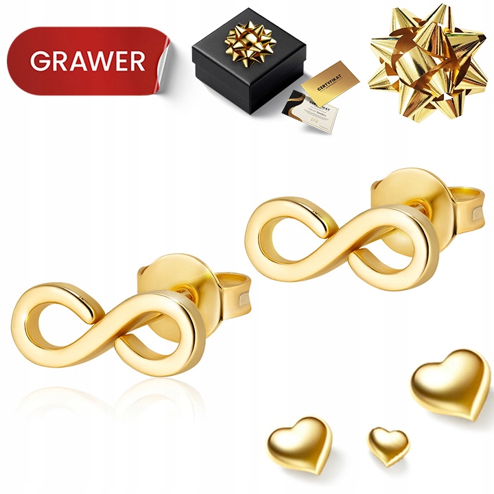 Złote Kolczyki Damskie Wkrętki 585 Nieskończoność Dla Kobiety Dziewczynki