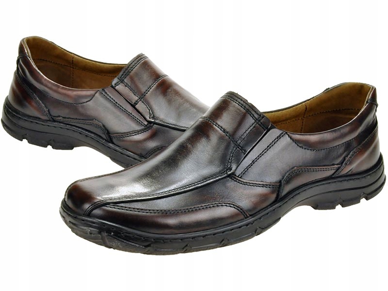 MĘSKIE POLSKIE MOKASYNY SKÓRZANE 160 BRĄZ 43 Model Mokasyn