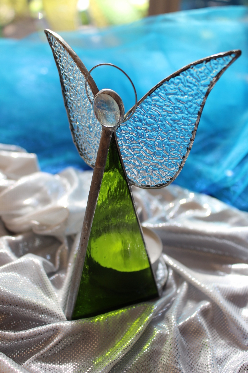 Aniołek świecznik zielony, witraż Tiffany, groszek Marka inna