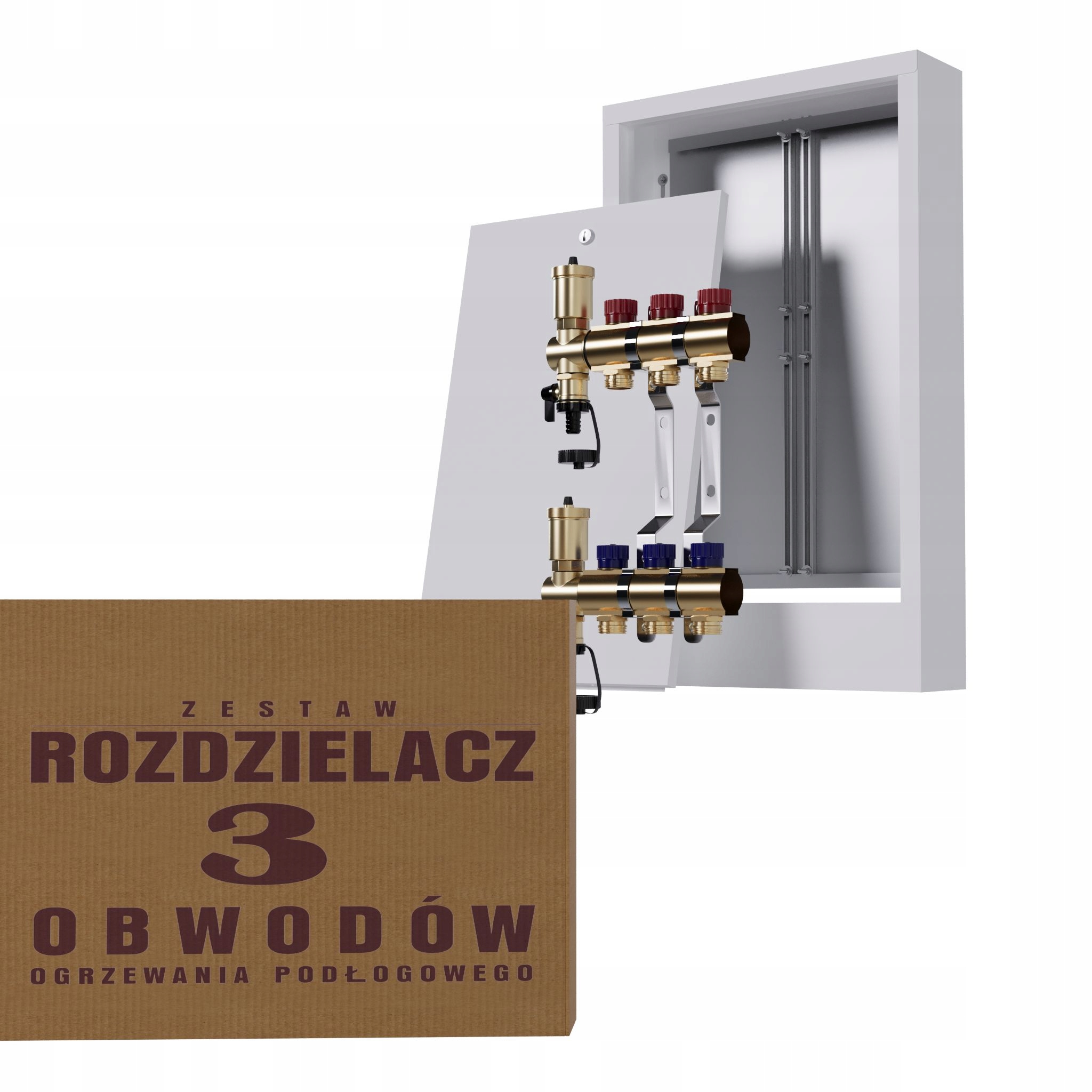 Manuální rozdělovač 3 okruhy pro radiátory nástěnná skříňka