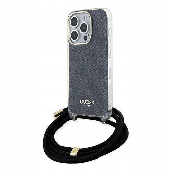 Pouzdro Guess Crossbody s potiskem a šňůrkou pro iPhone 15 Pro Max černé