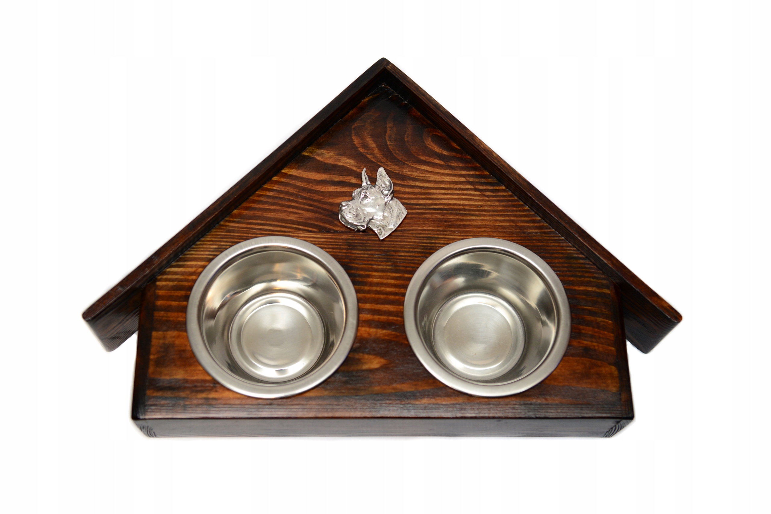 Stojan s miskami pro psa, masivní dřevo, pevné, ocelové misky Německý pes