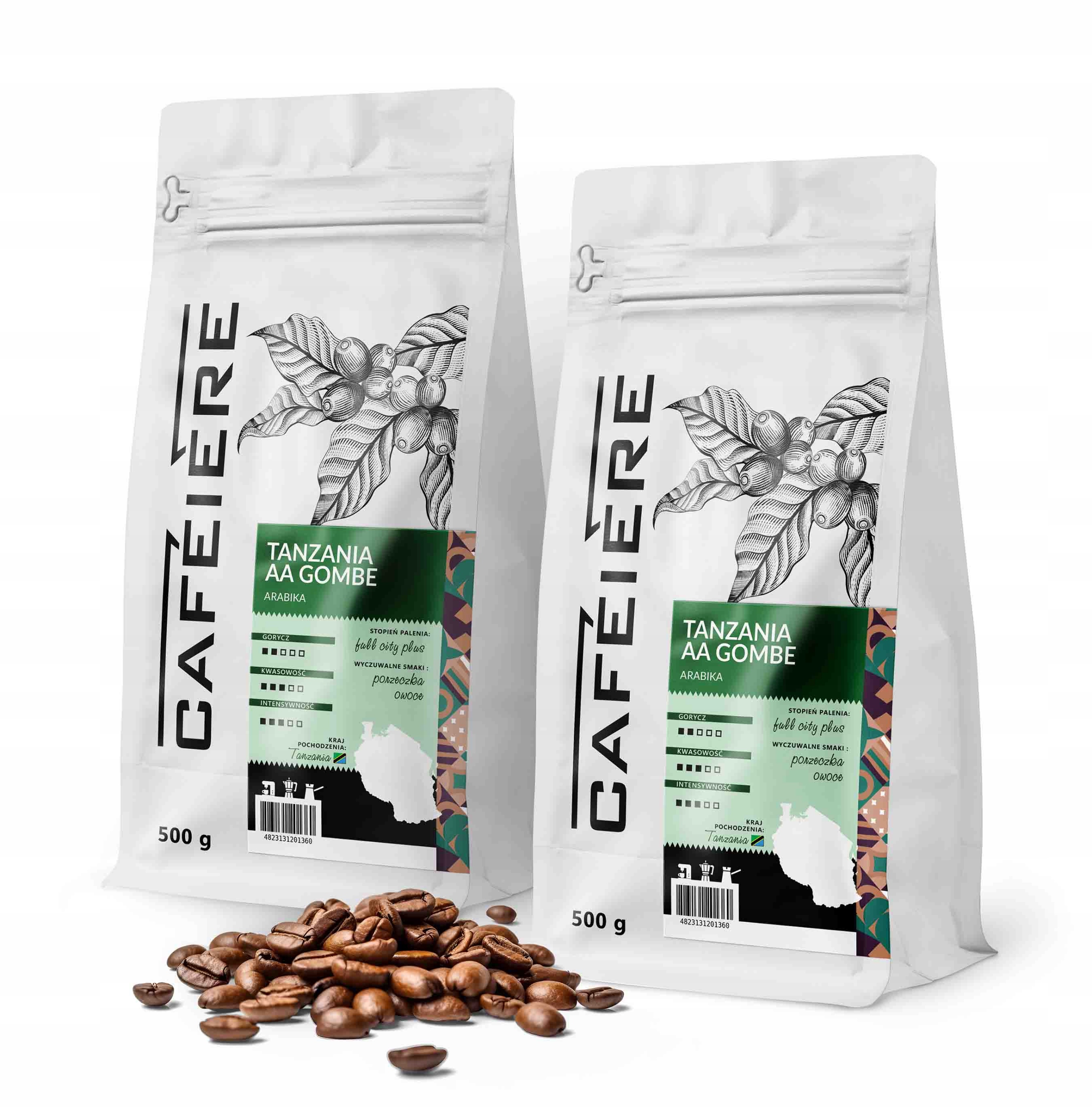 Káva zrnková 1 kg Tanzania Aa Gombe 500 g x2 Čerstvě pražená Arabica 100 %