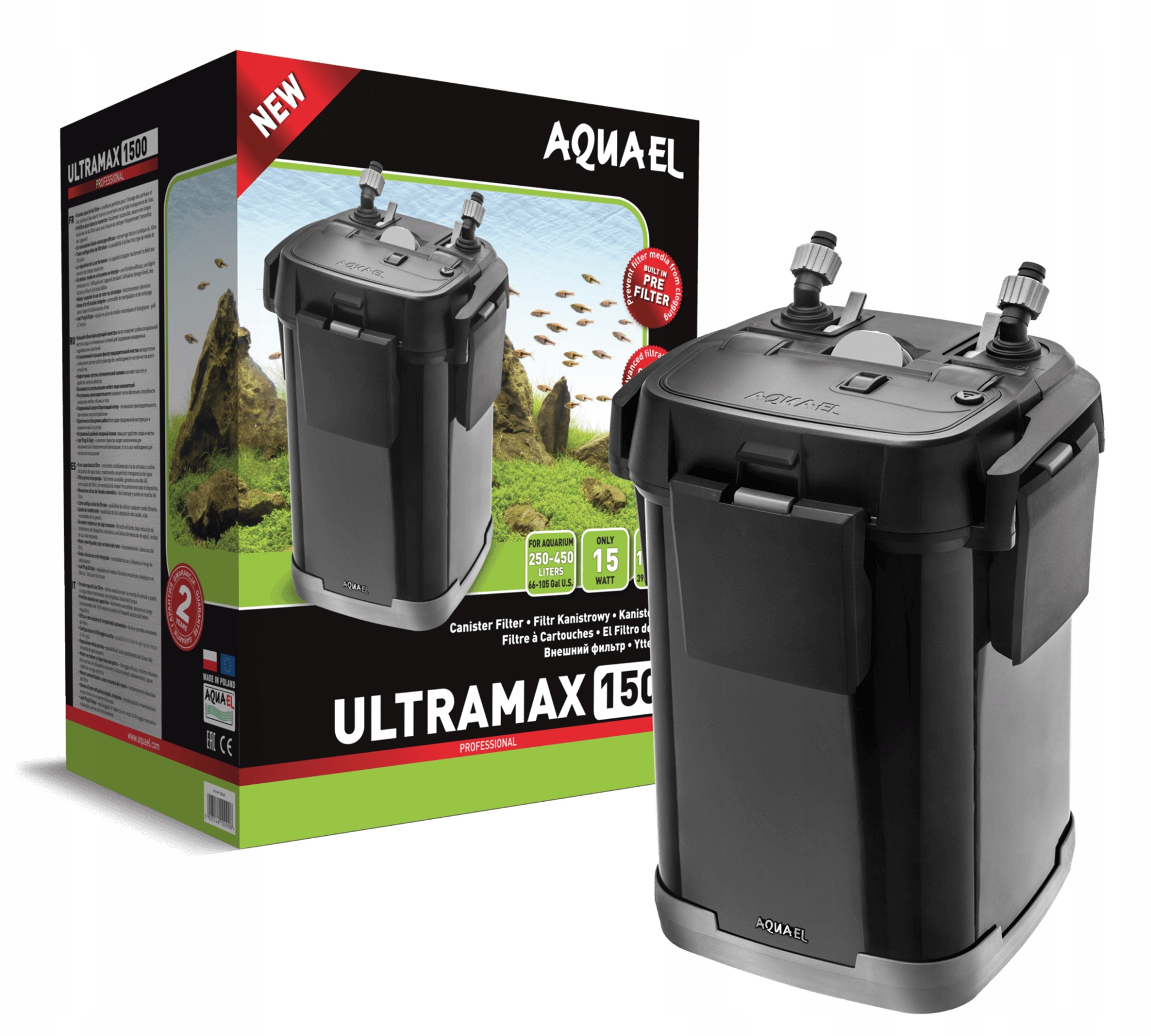 Levně Kelímkový Filtr 2000 L/h Pro Akvárium 400-700 L, Tichý, Úsporný Předfiltr 24 W