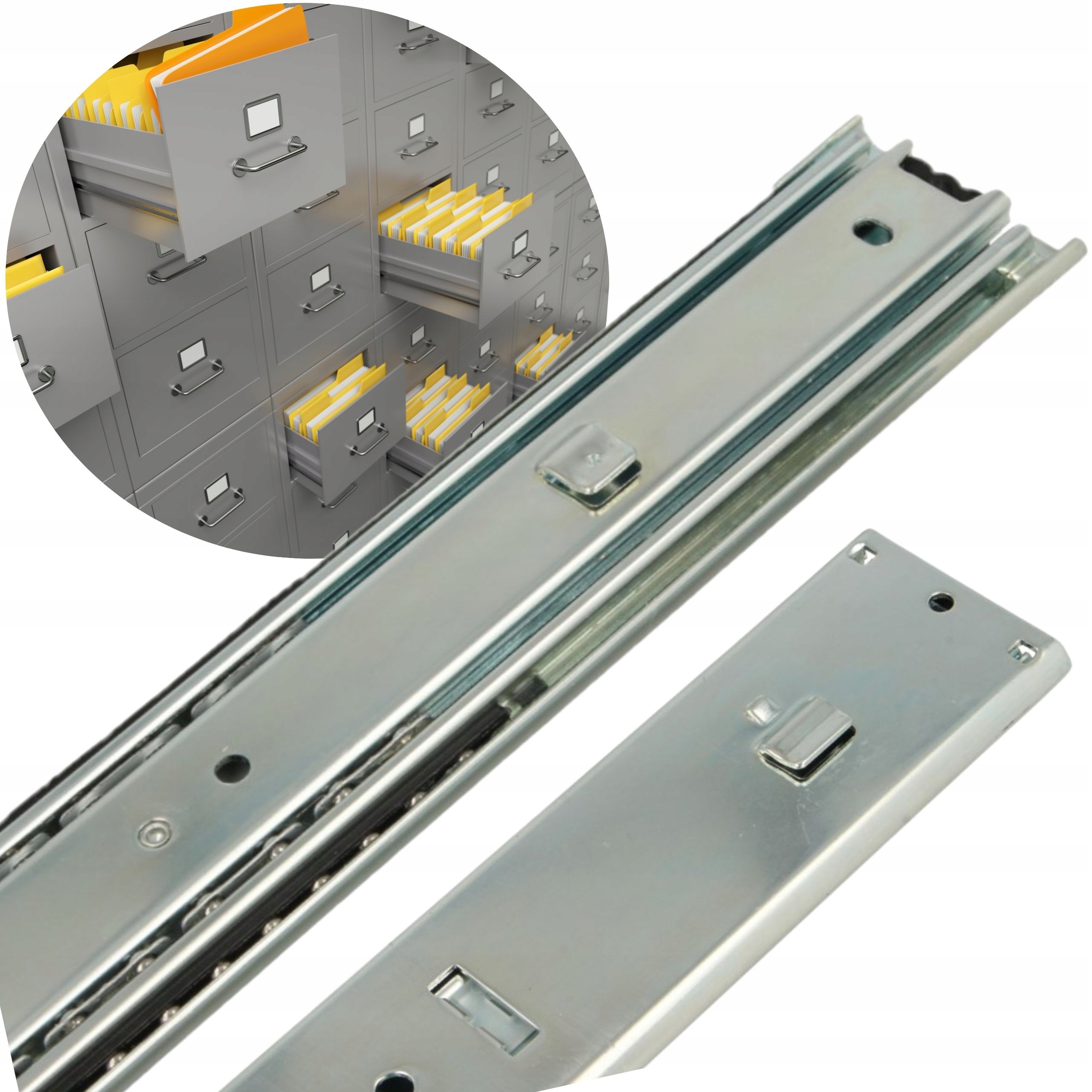 Prowadnica kulkowa do szuflad szaf metalowych pełen wysuw stoper 80kg L-600