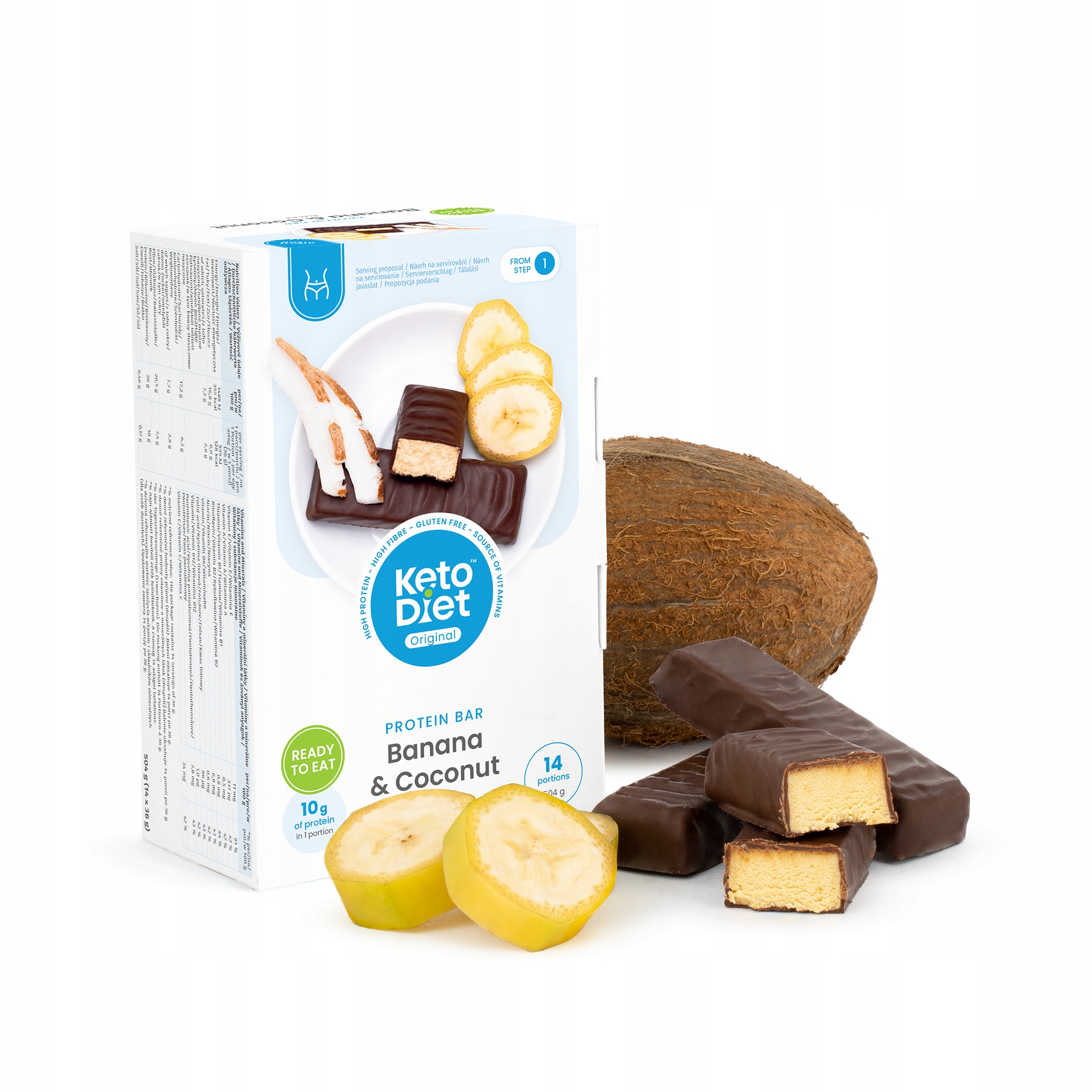 KetoDiet Proteinové tyčinky příchuť kokos-banán (14 ks 7 porcí)