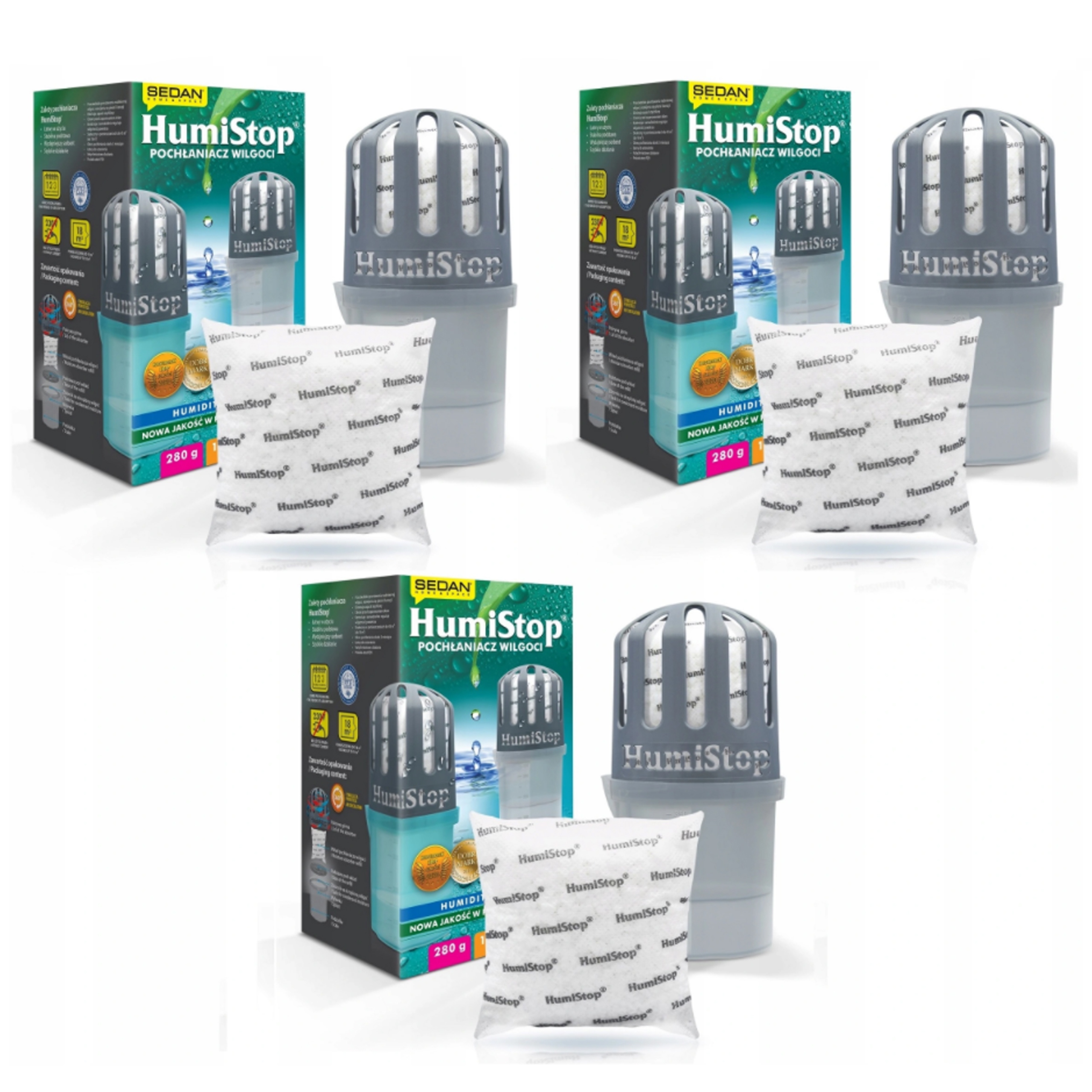 3 POCHŁANIACZE WILGOCI HUMISTOP z 6 WKŁADAMI