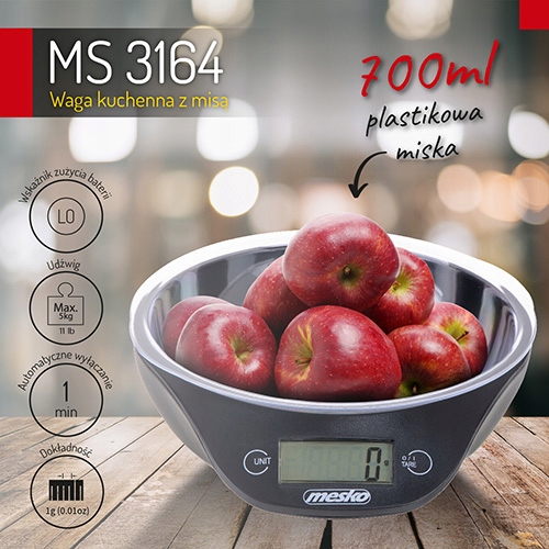 Waga Kuchenna z Misą MS 3164 5kg/1g LCD Czarna