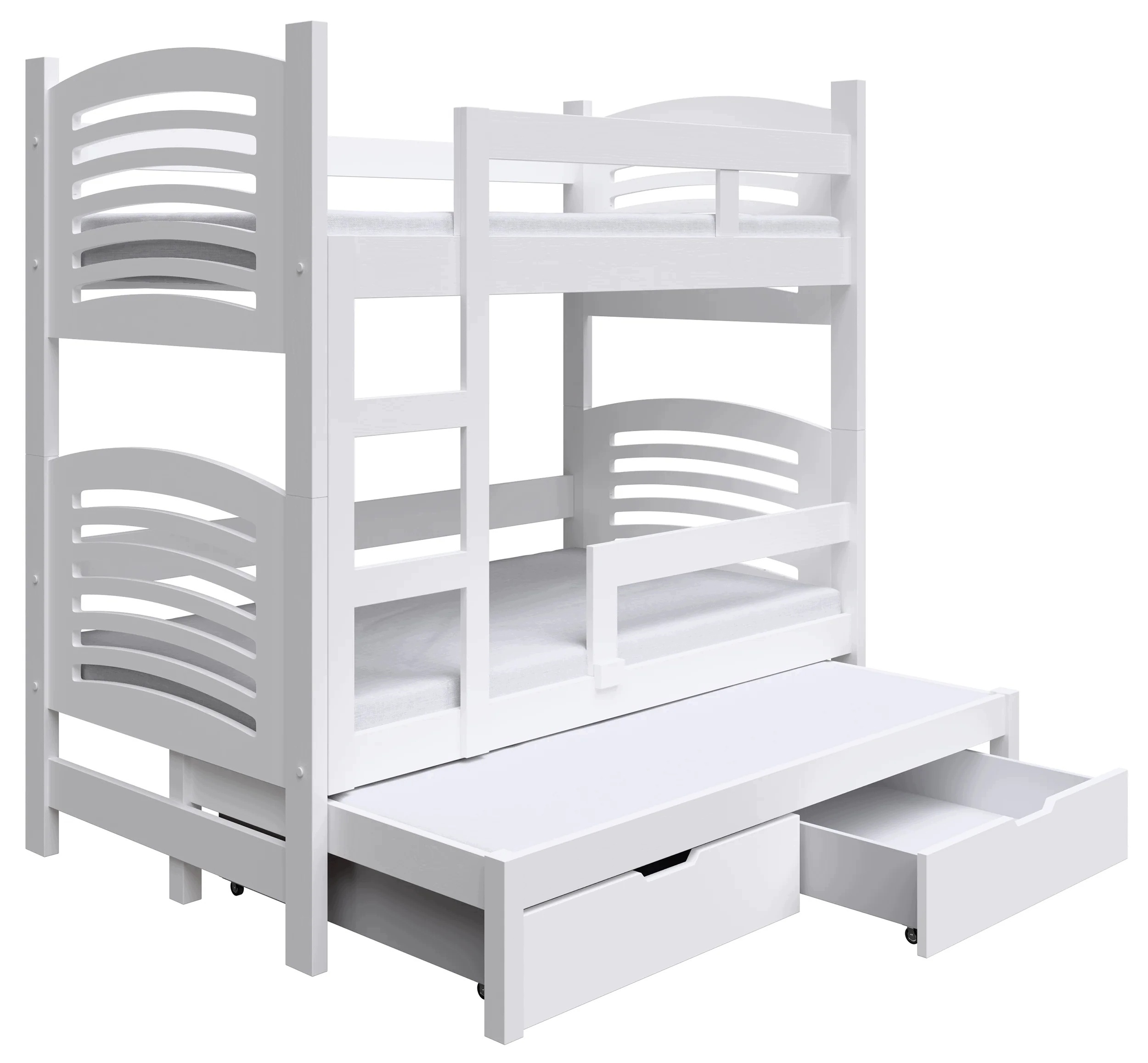 Patrová postel 75x180 cm Cami třílůžková s matracemi a zásuvkami, bílá