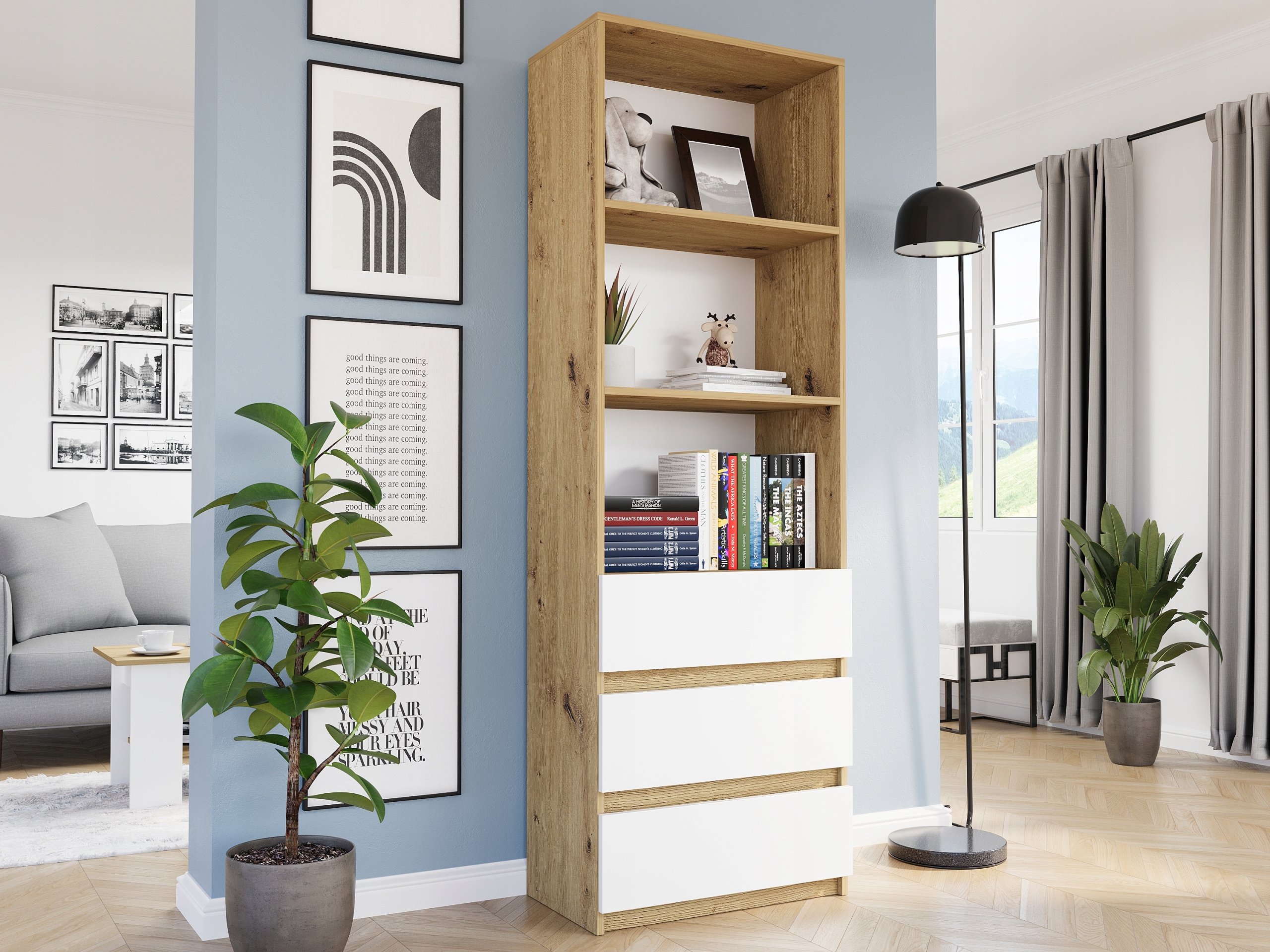 REGAŁ KSIĄŻKI BIUROWY 3 SZUFLADY 3 PÓŁKA B-3 ARTISAN MIX