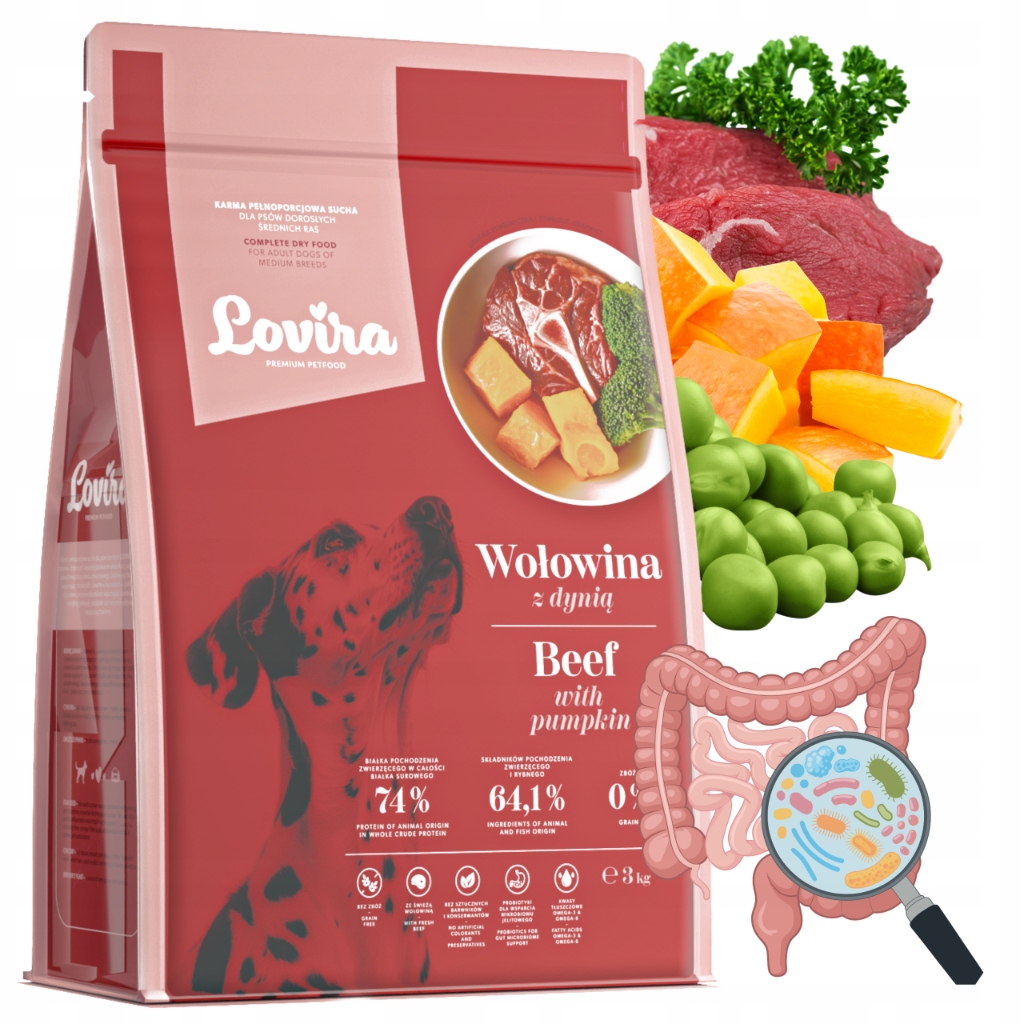 2V1 Suché Krmivo pro psa Premium Hovězí Maso bezobilná energie Probiotika