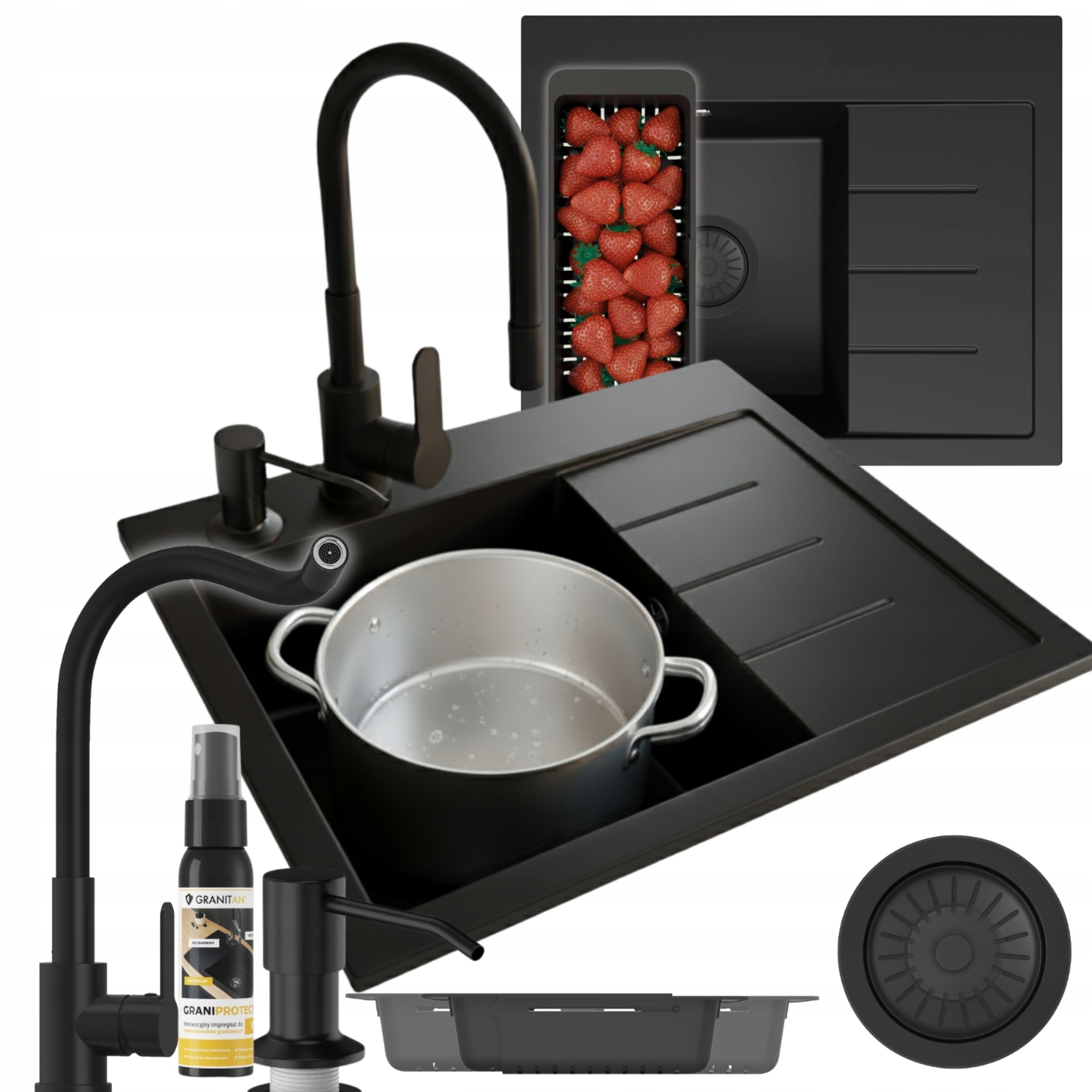 Granitový dřez Amber s levou komorou Set dřez baterie sifon dozo