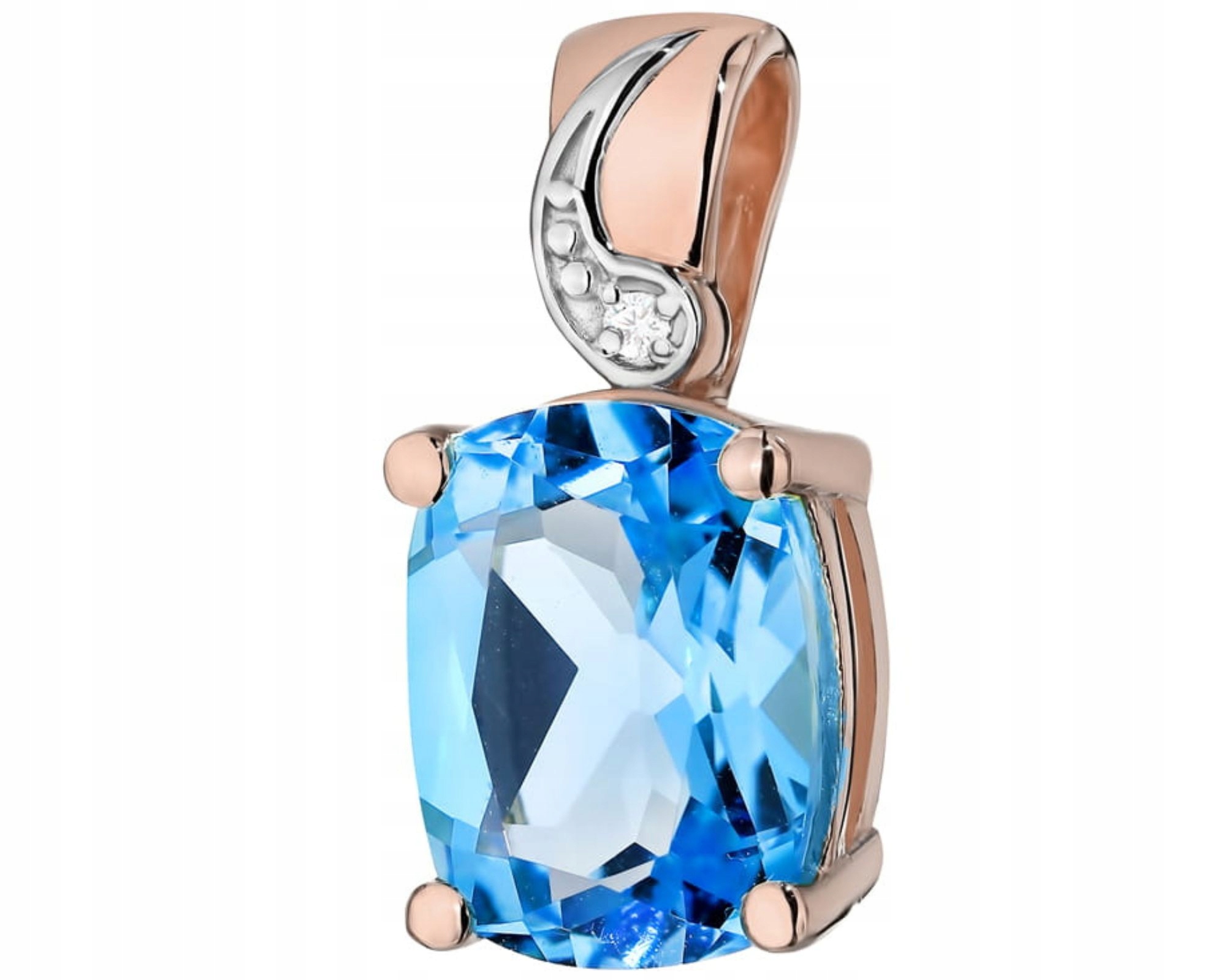 Růžové Zlato Přívěsek S Přírodním Kamenem Modrý Briliantový Topaz 585 Pr