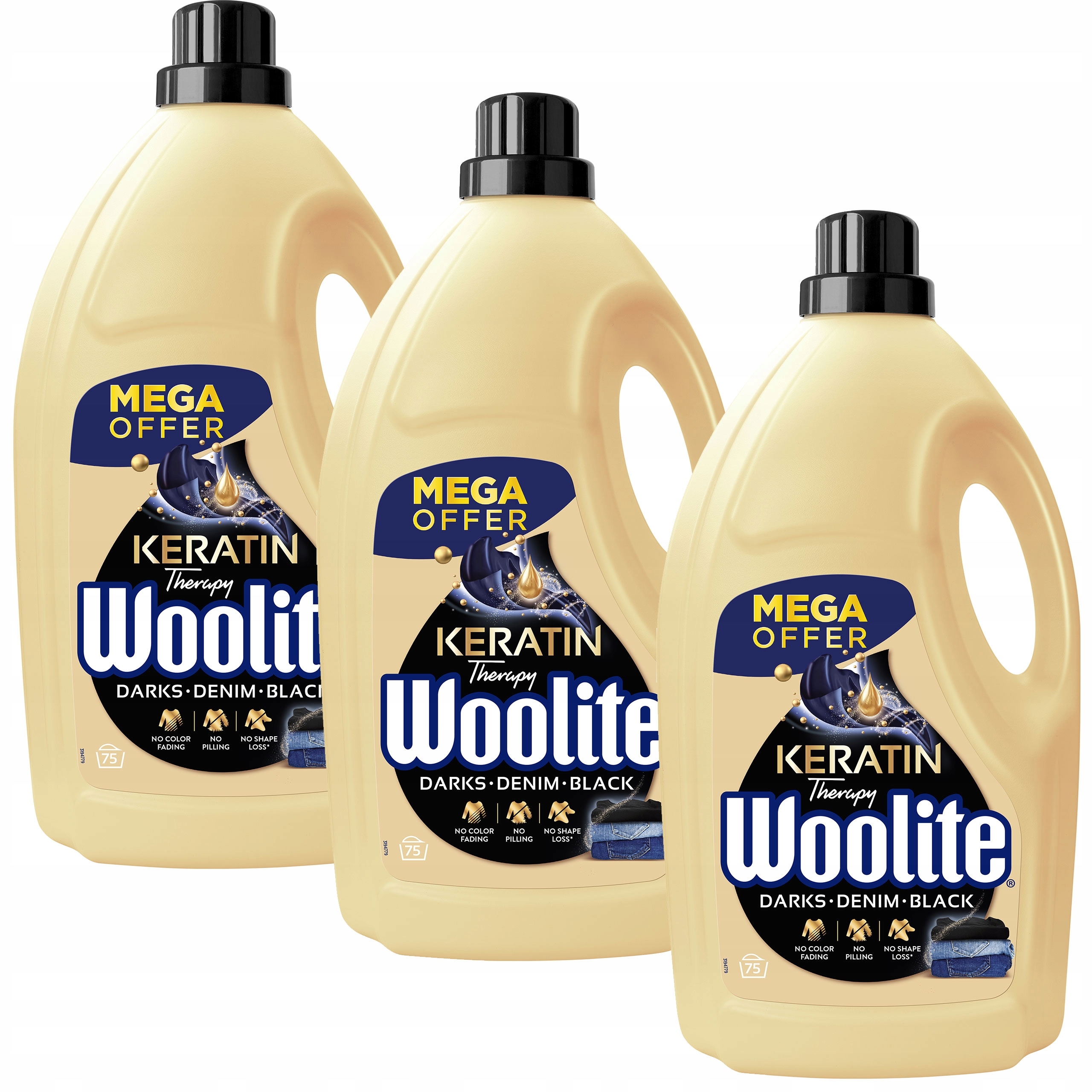 Levně Woolite Set Tekutý Prací Prostředek Černý S Keratinem Zásoba 3X 4.5L