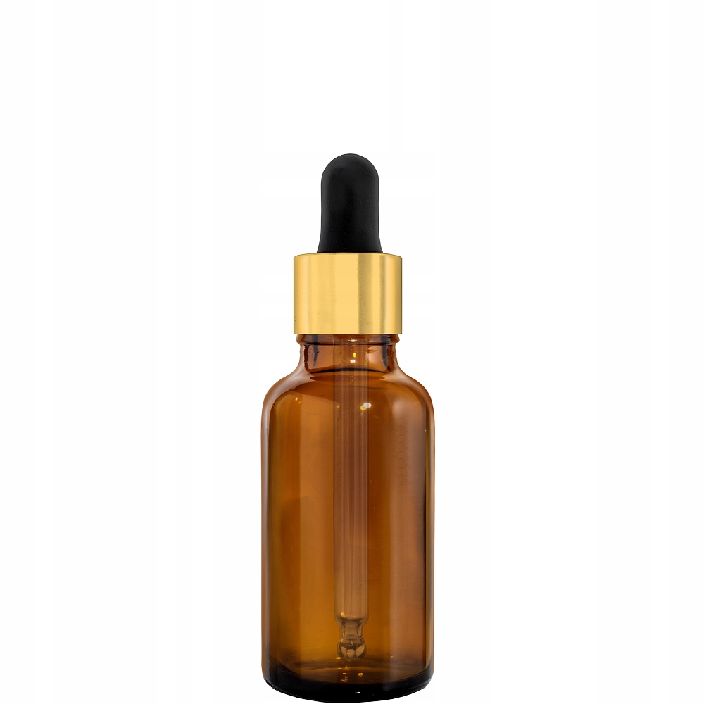 

Butelka szklana 30ml brąz z pipetą złoto czarną