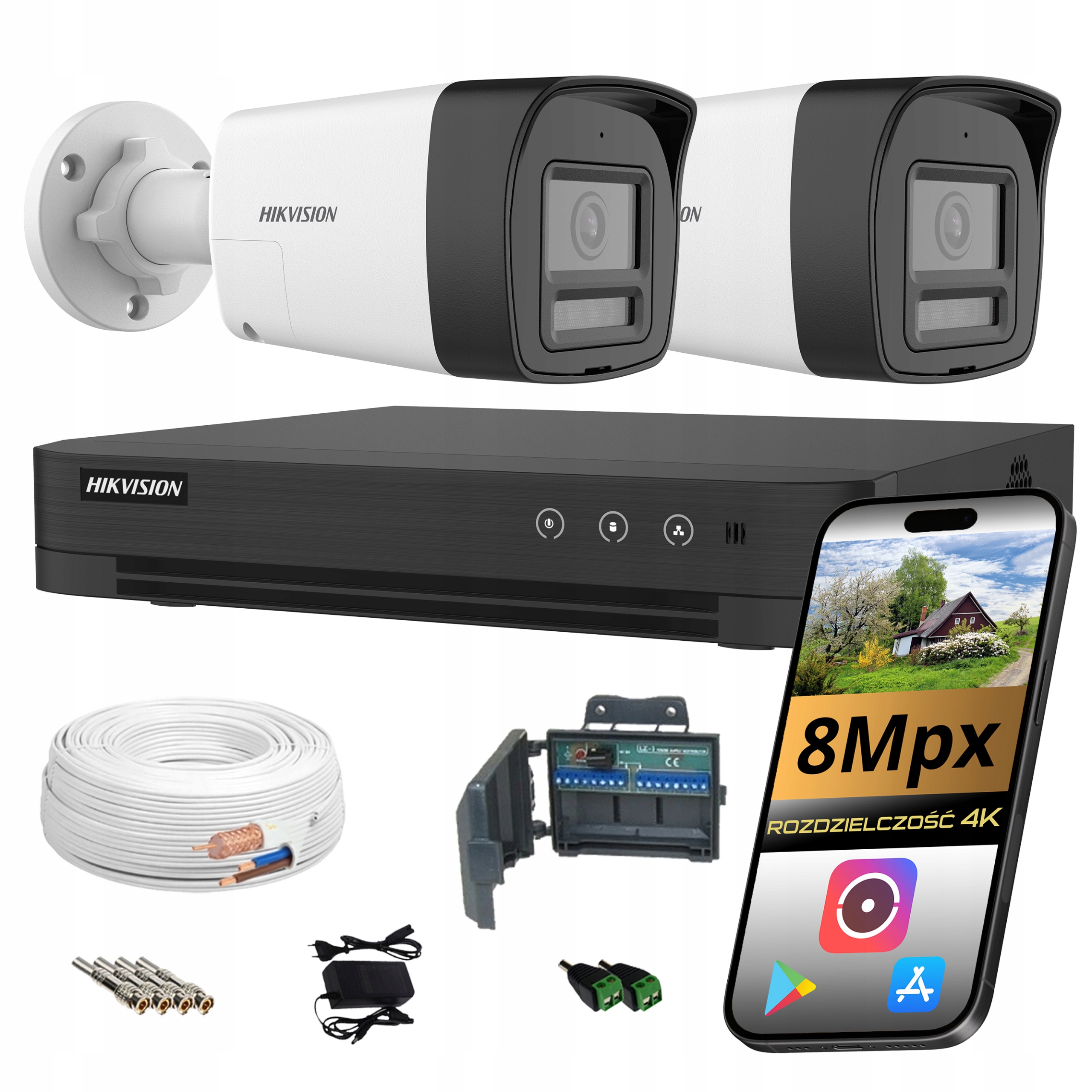 Sada 2 kamier hikvision 8MP farebný obraz v noci UltraHD monitorovanie domu
