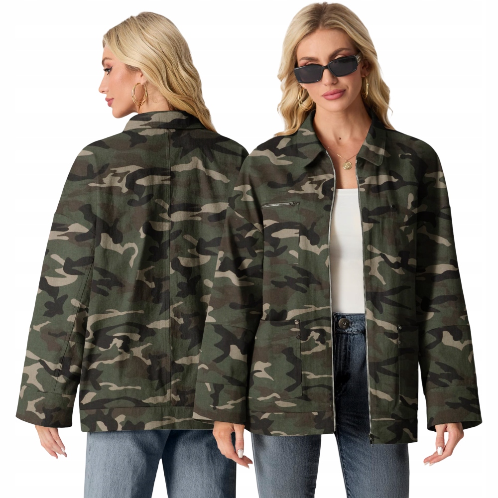 Dámská Bomber bavlněná jarní přechodová bunda Cargo Maskáčový M