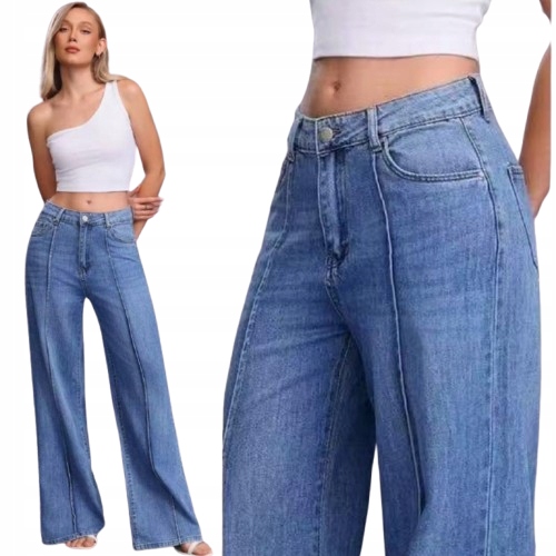 M.sara Jeansowe Spodnie szwedy Jeansy Wide Leg kant przeszycie Modne 42 XL