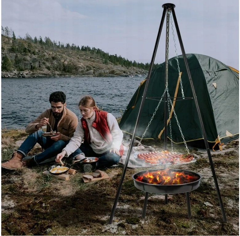 GRILL OGRODOWY WISZĄCY PALENISKO TRÓJNÓG DUŻY 50CM RUSZT OGNISKO WĘGLOWY Cechy dodatkowe ruszt