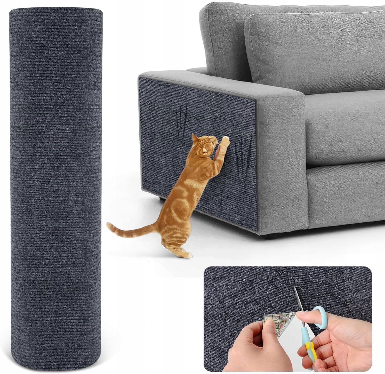 Levně Samolepicí Škrabací Podložka Pro Kočky Ořezaná 100X40 Šedá Na Škrabadlo