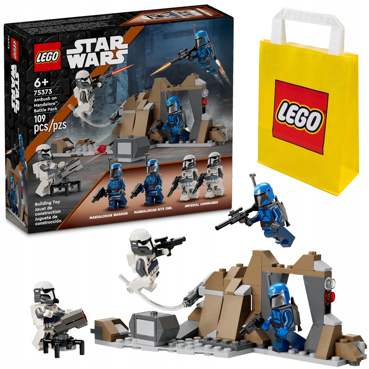 KLOCKI LEGO STAR WARS 75373 ZASADZKA NA MANDALORZE ZESTAW BITEWNY + TORBA