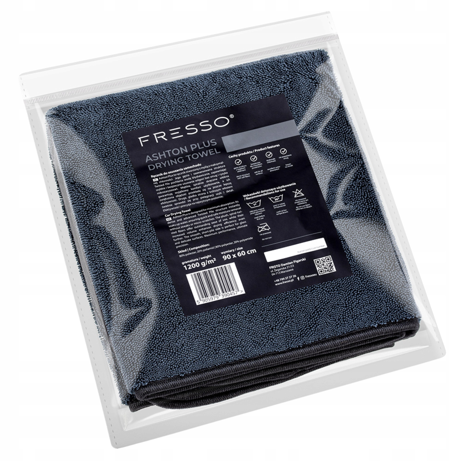 Ręcznik do osuszania auta samochodu Ashton Plus 90x60 cm 1200GSM chłonny