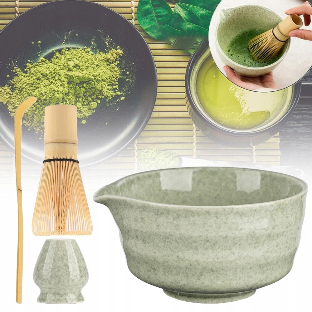 Levně Bambusová Sada Matcha 4KS: Keramická Mísa, Šlehací Metla, Chashaku