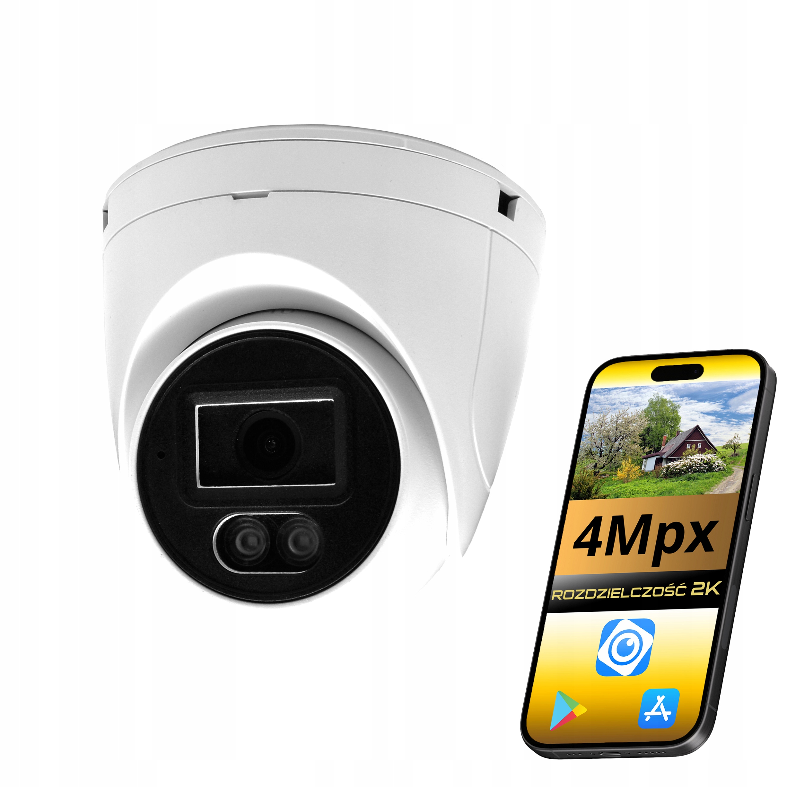 Zewnętrzna kamera do monitoringu domu 4Mpx IP PoE kopułka biała DVS