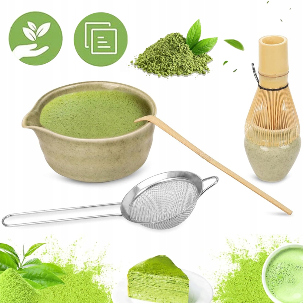 Zestaw Narzędzi Do Przygotowywania Matchy Z Miską Trzepaczką Sitkiem Łyżką