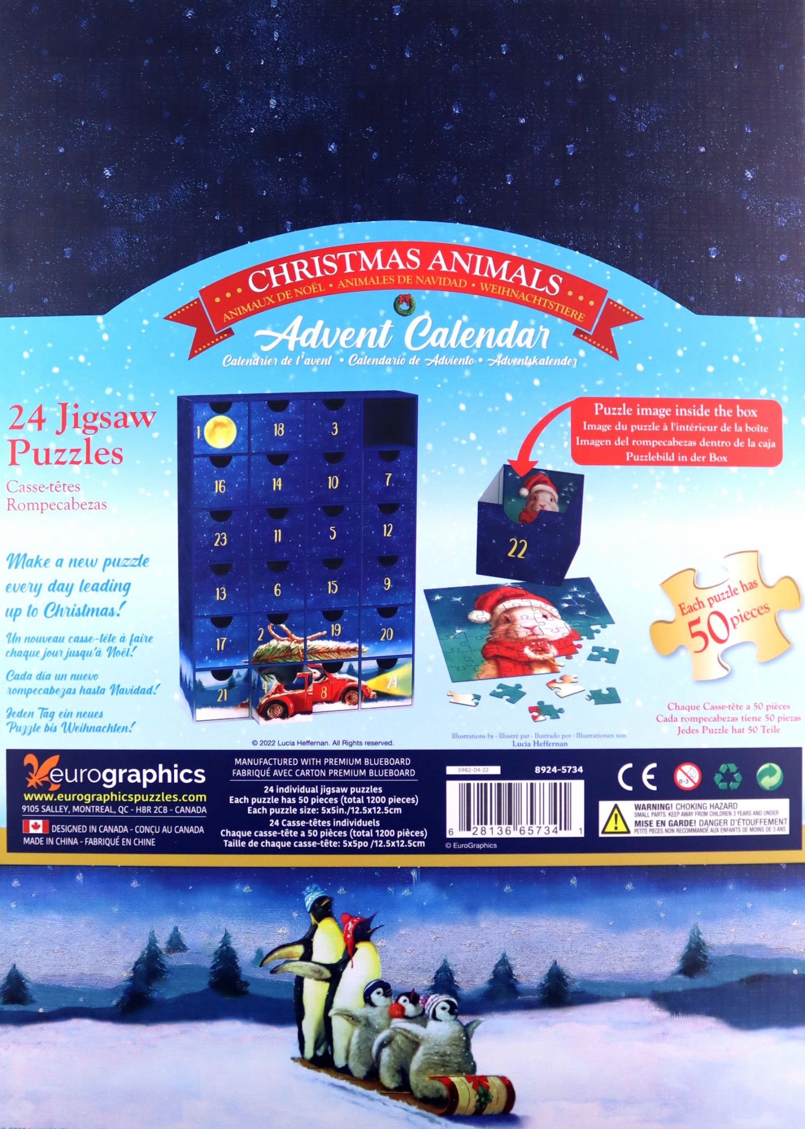 Адвент-календарь Eurographics Funny Christmas Animals, 24 пазла по 50 деталей — фото 5