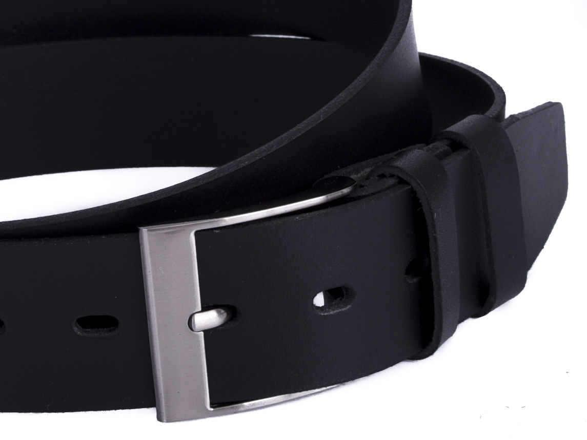 SKÓRZANY Pasek Męski 4cm Klasyczny Jeans CZARNY Kolor okuć srebrny