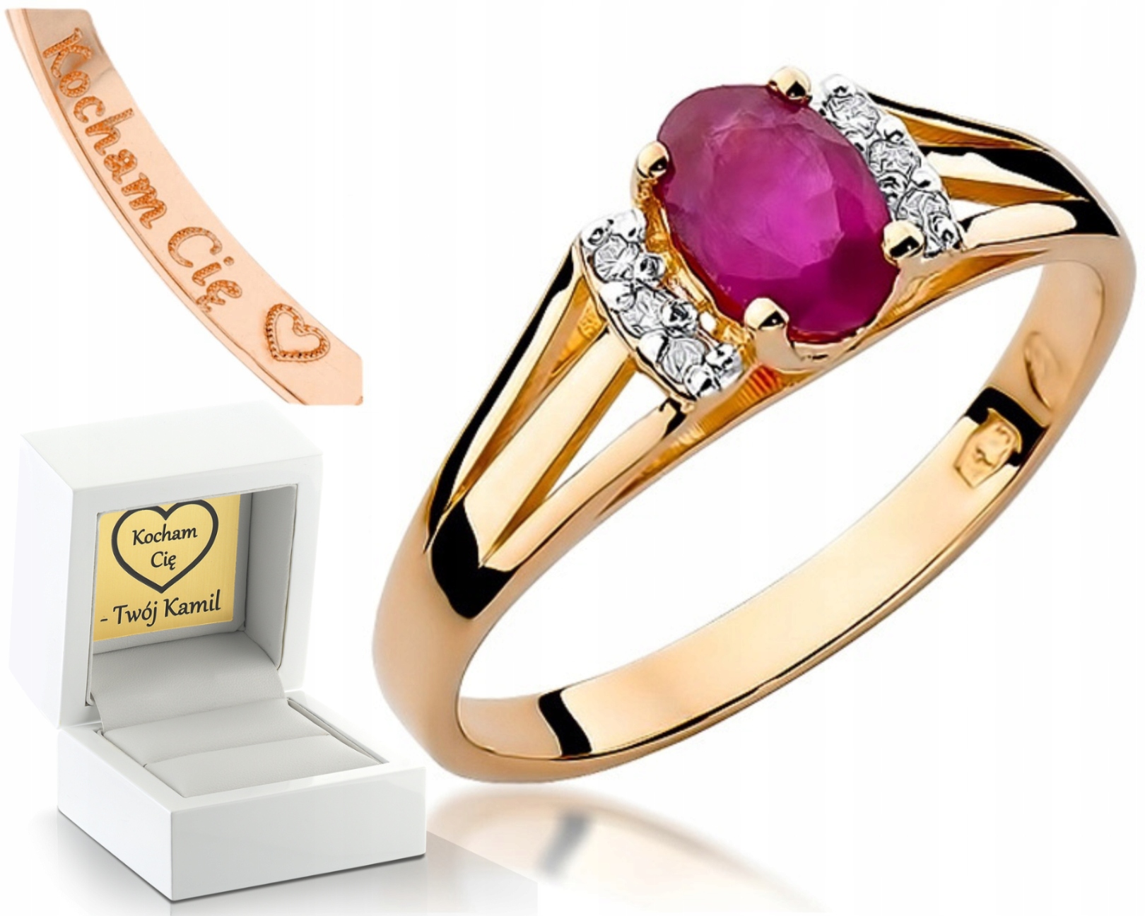 Prstýnek S Rubínem A Diamanty, Růžové Zlato, 585