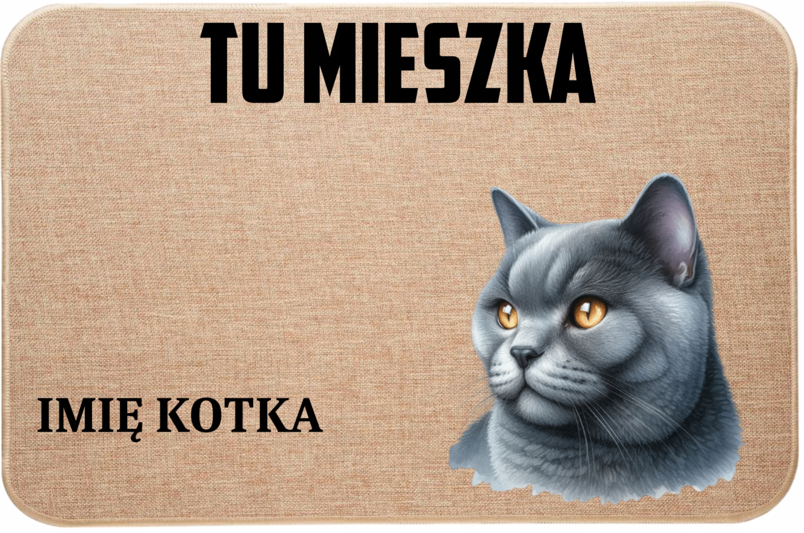 Ľanová Vstupná Rohožka S Mačkou Tu Býva Meno Mačiatka, Pekný Darček